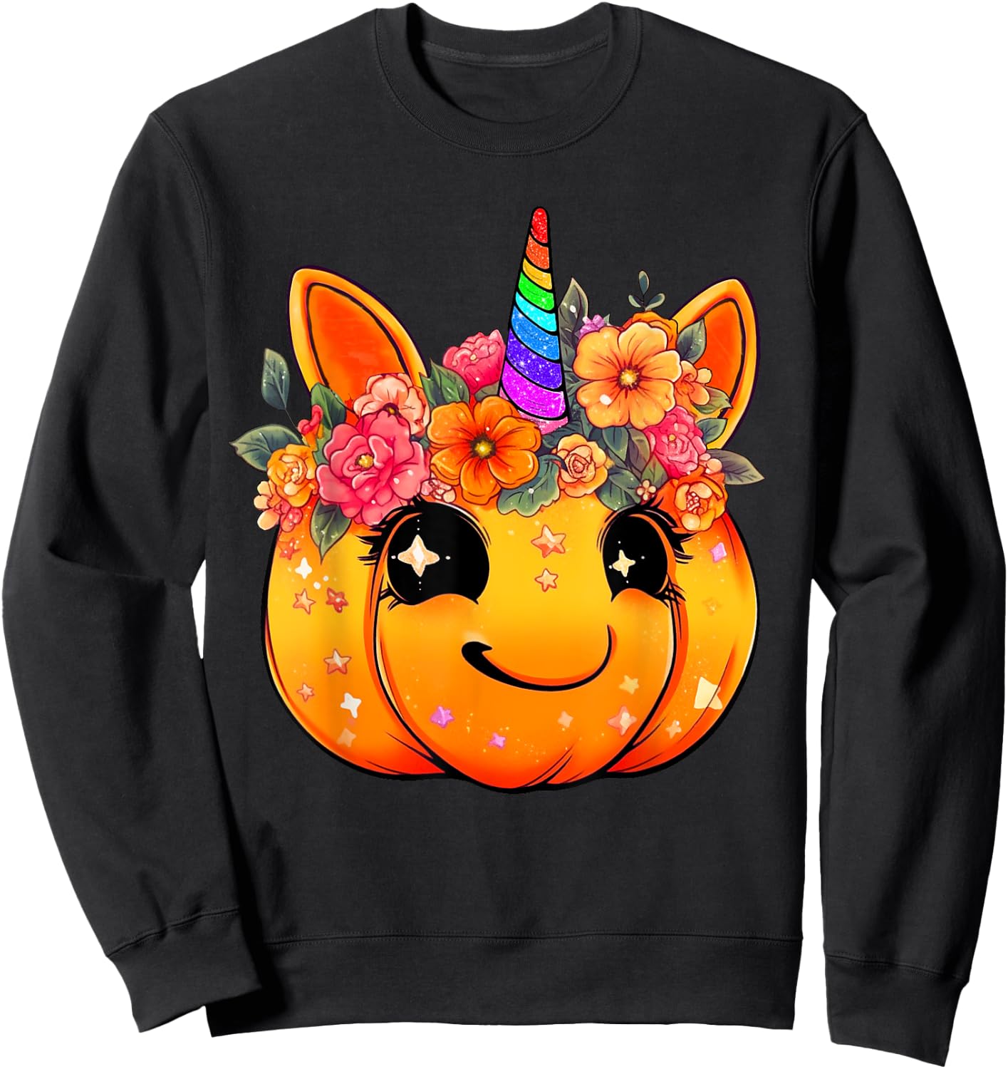 Cute Unicorn Pumpkin Halloween Thanksgiving Fall Autumn Girl Sweatshirt - Sweatshirt | Black