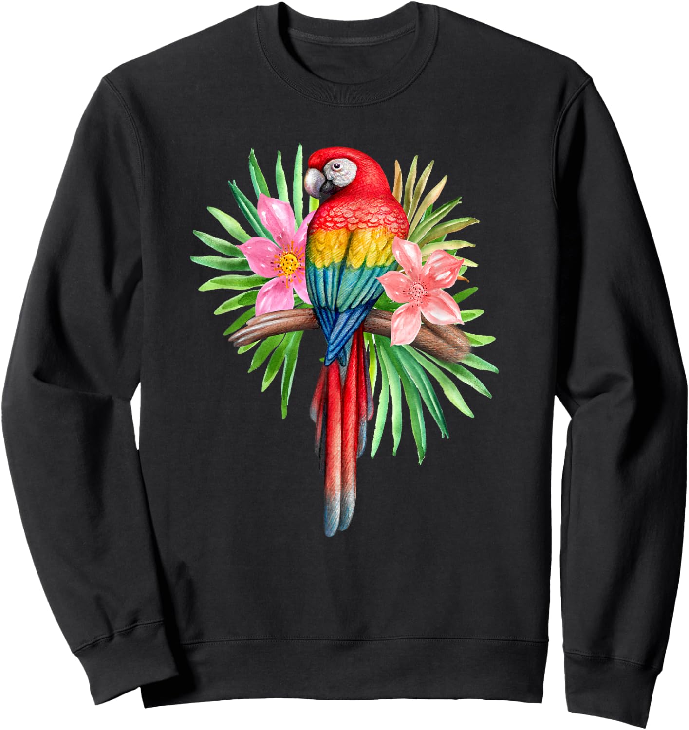 Parrot In Tropical Flowers Summer Beach Tiki Party Luau Sweatshirt - Sweatshirt | Black