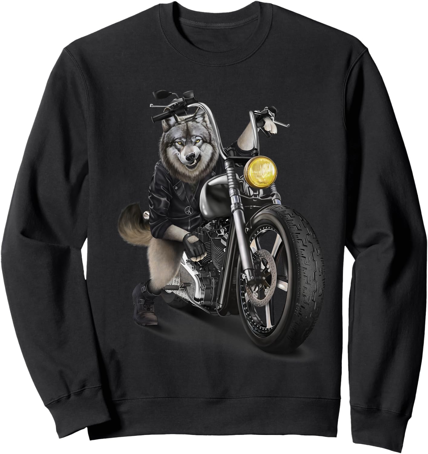 Grey Wolf Riding Chopper Motorcycle Sweatshirt - Sweatshirt | Black