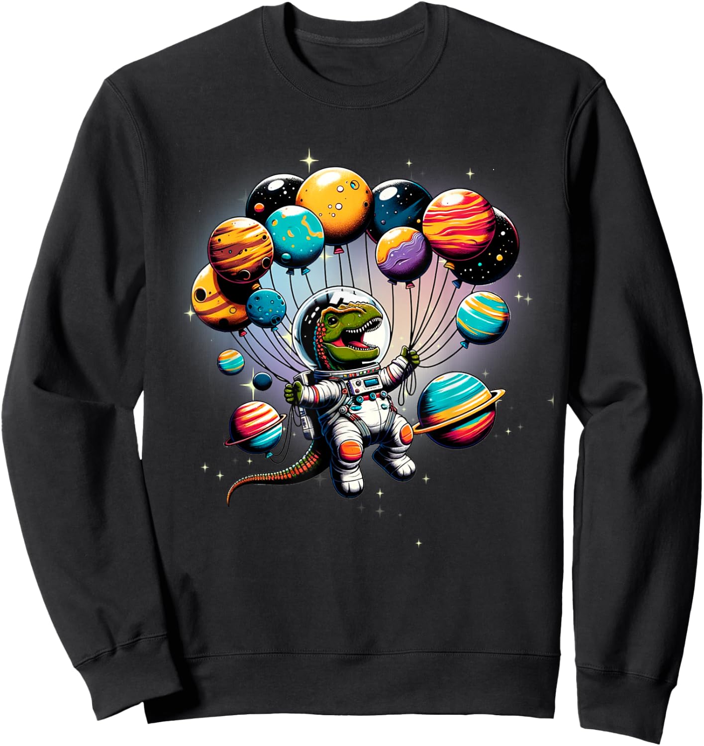 Astronaut Dinosaur With Balloons In Space Women Kids Sweatshirt - Sweatshirt | Black
