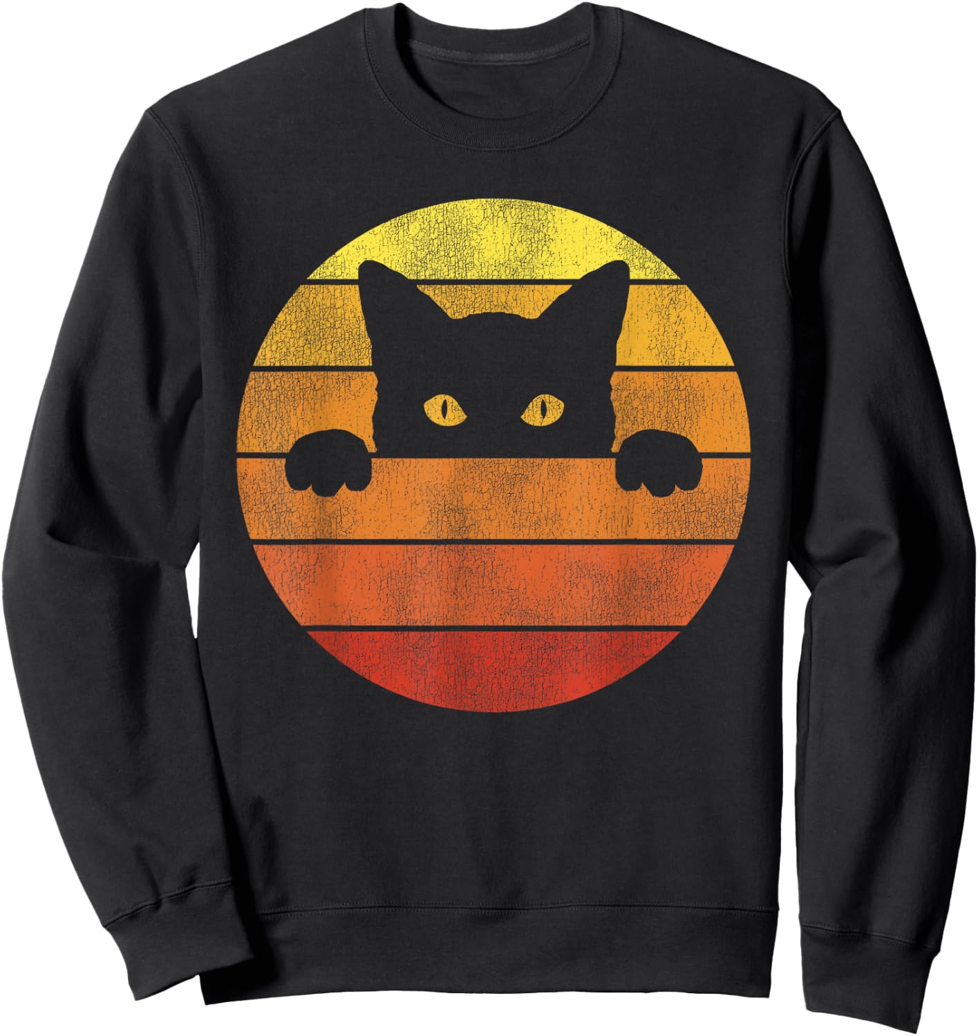 Retro Cat Shirt Vintage Funny Cat Men Women Girls Kids Sweatshirt - Sweatshirt | Black