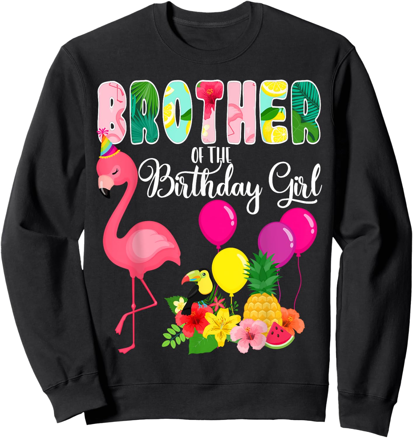 Flamingo Birthday Brother Of The Birthday Girl Flamingo Bday Sweatshirt - Sweatshirt | Black