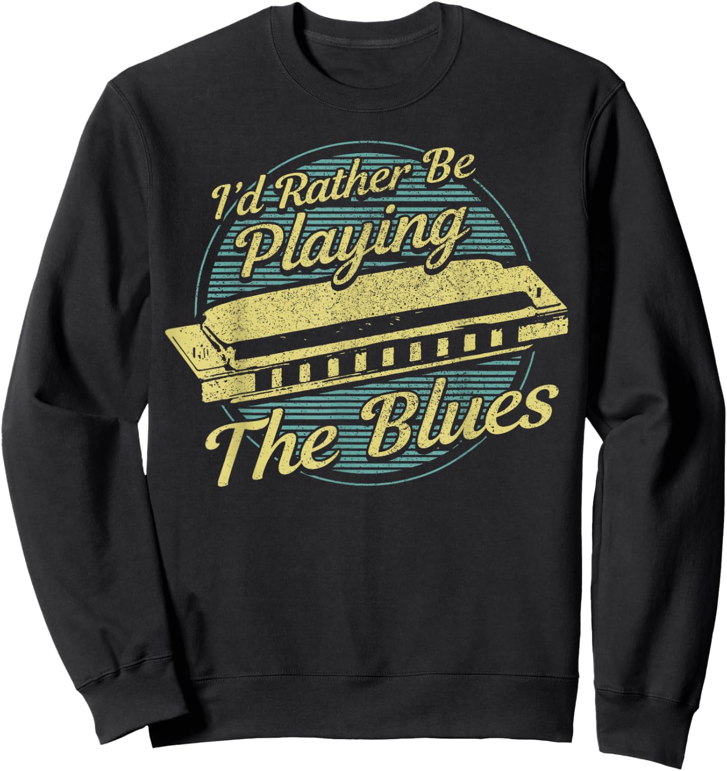 Blue Vintage Style Harmonica Sweatshirt - Sweatshirt | Black