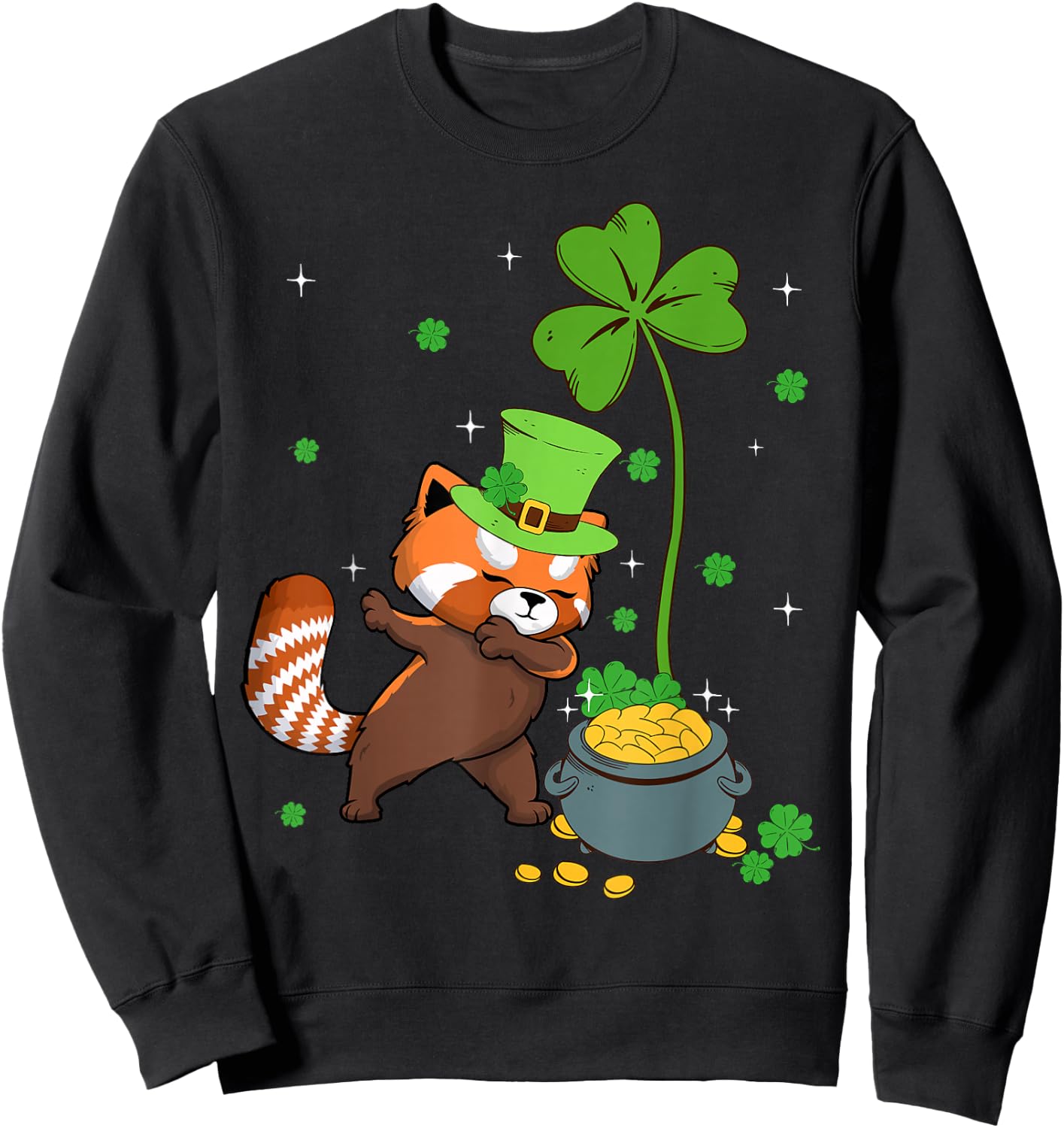 Shamrock Leprechaun Red Panda St Patrick's Day Sweatshirt - Sweatshirt | Black