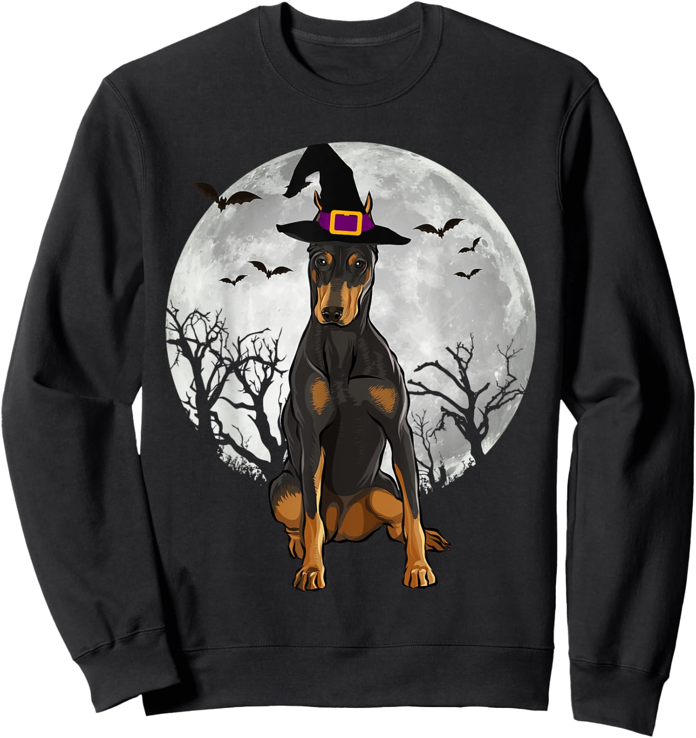 Scary Doberman Pinscher Dog Witch Hat Halloween Sweatshirt - Sweatshirt | Black