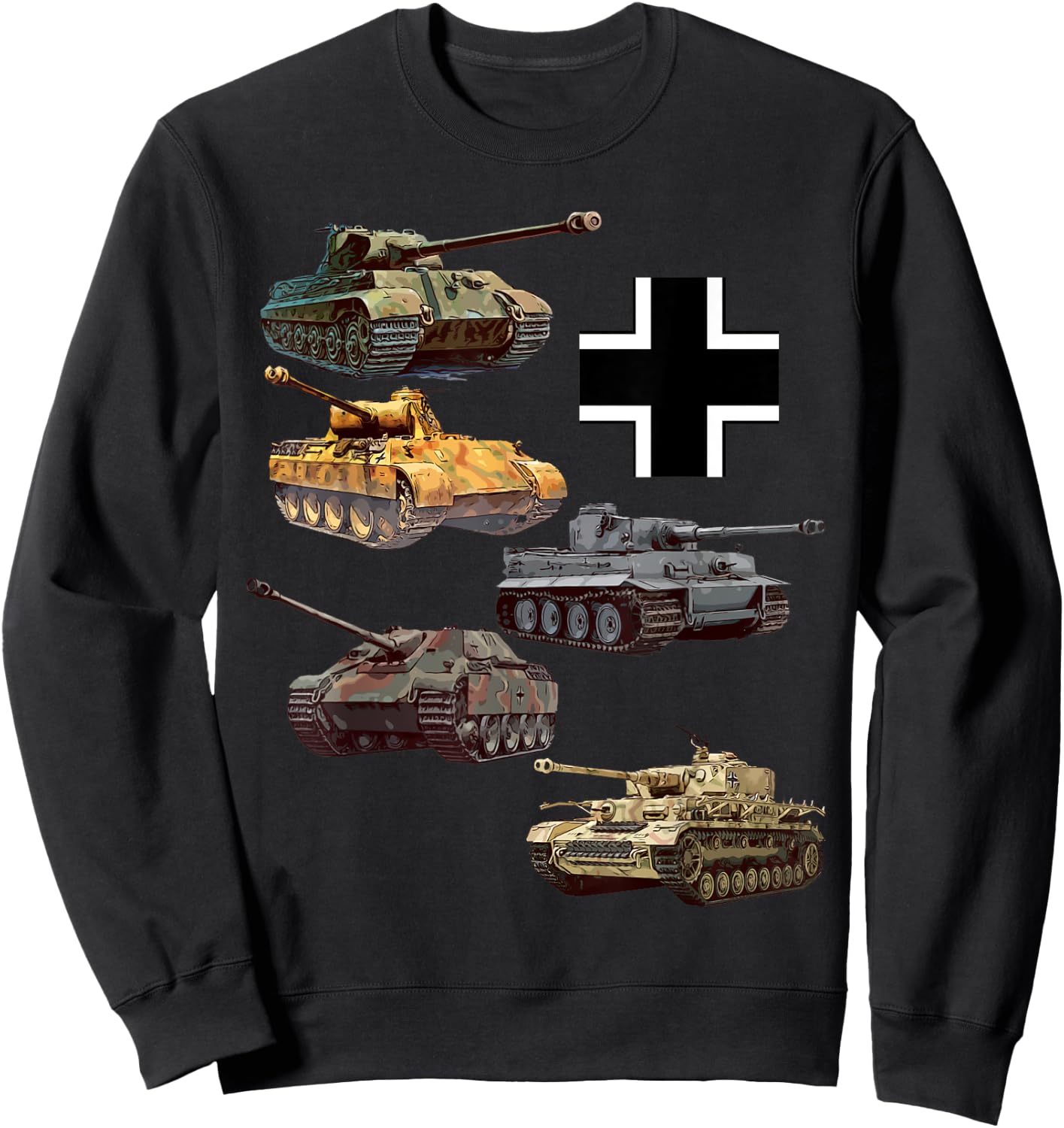 German Tanks WW2 V Panther Jagdpanther Tiger 1 Tiger 2 Sweatshirt - Sweatshirt | Black