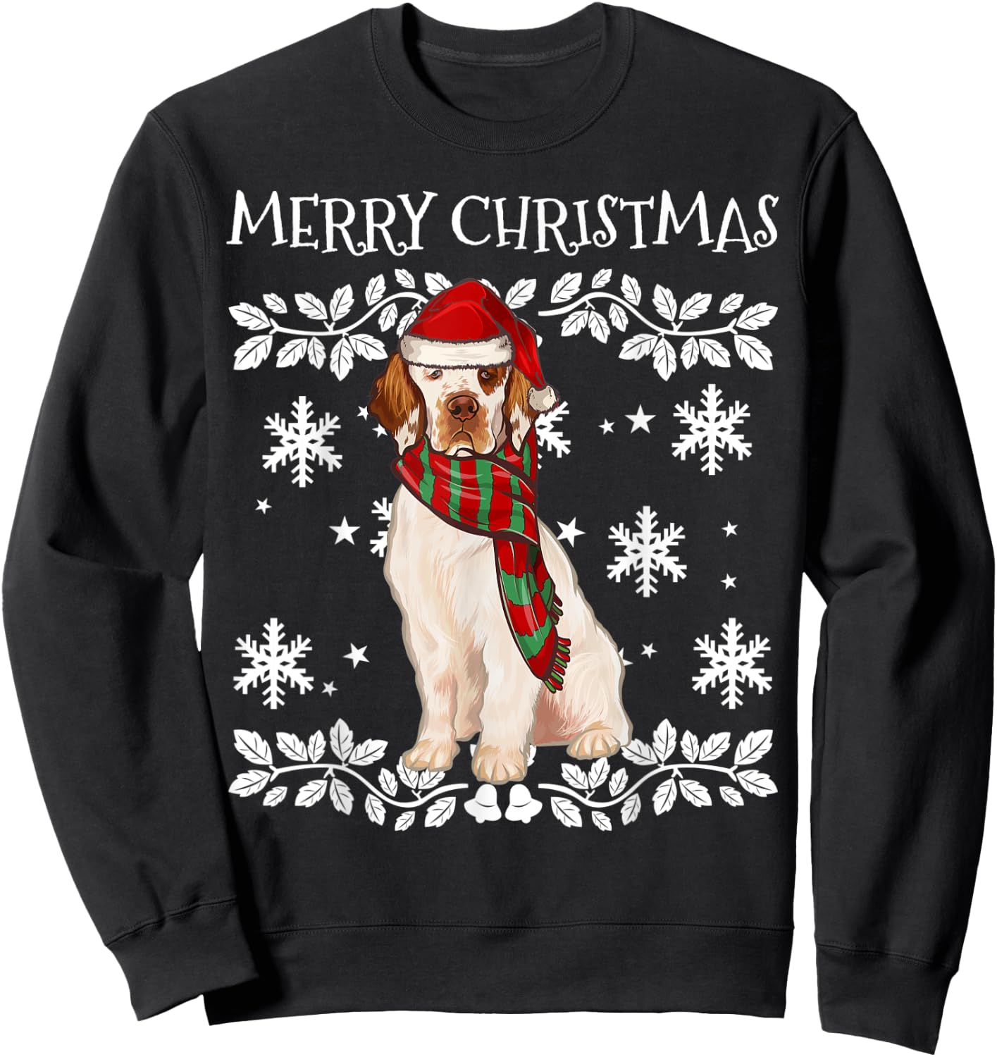 Merry Christmas Ornament Clumber Spaniel Xmas Santa Sweatshirt - Sweatshirt | Black