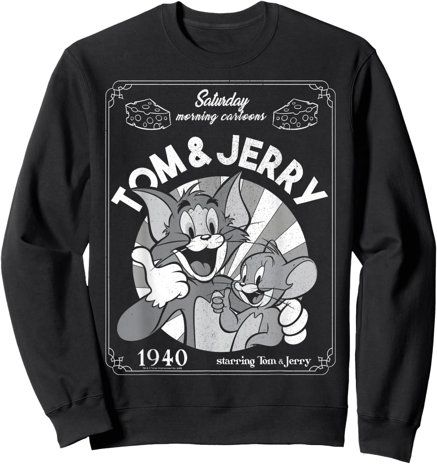 Tom And Jerry Saturday Morning Cartoons 1940 Portrait Sweatshirt - Sweatshirt | Black