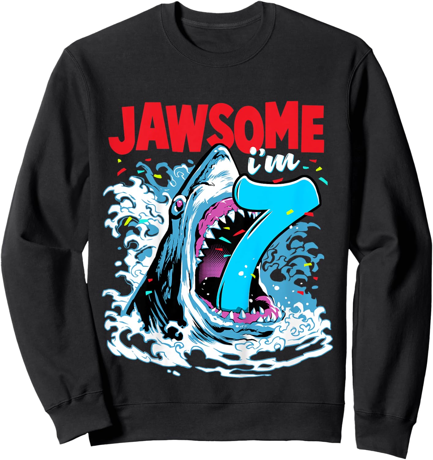 7th Birthday Shirt Shark Birthday Party Gifts for Kids 7 yr Sweatshirt - Sweatshirt | Black