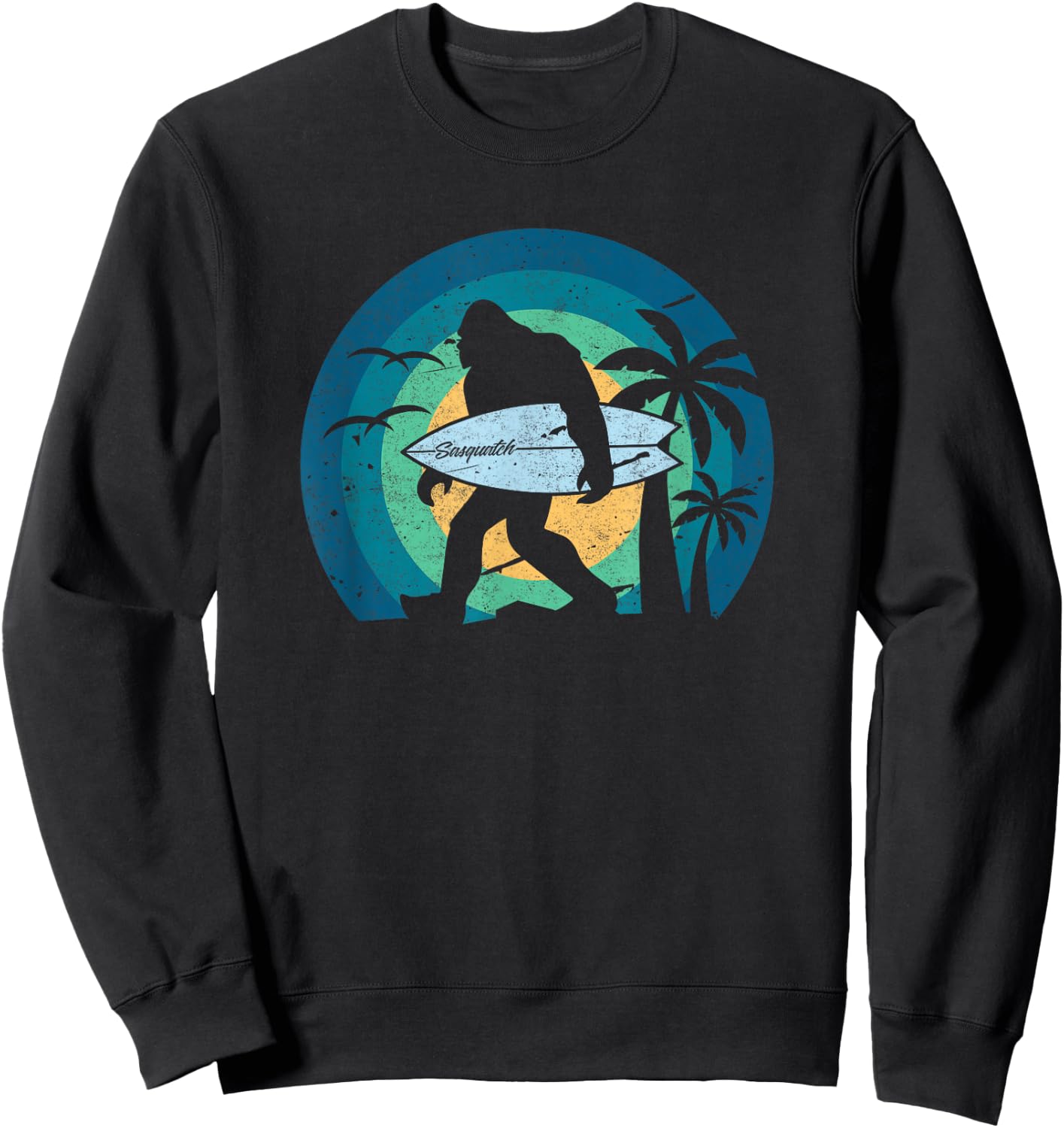 Bigfoot Surfing Shirt Funny Sasquatch Yeti Surf Men Kids Sweatshirt - Sweatshirt | Black