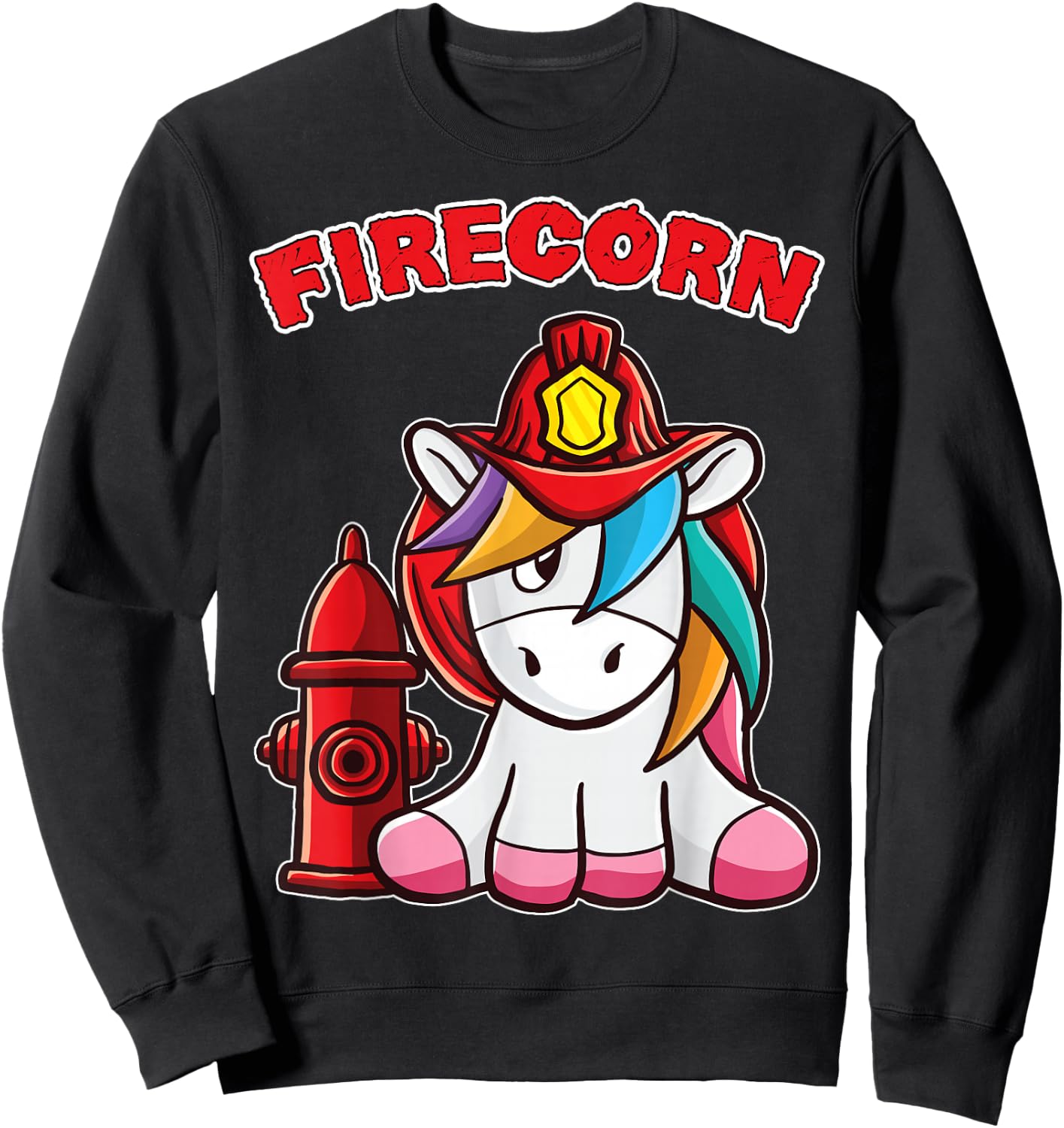 Firecorn Firefighter Unicorn with red Fireman Helmet Fire Sweatshirt - Sweatshirt | Black