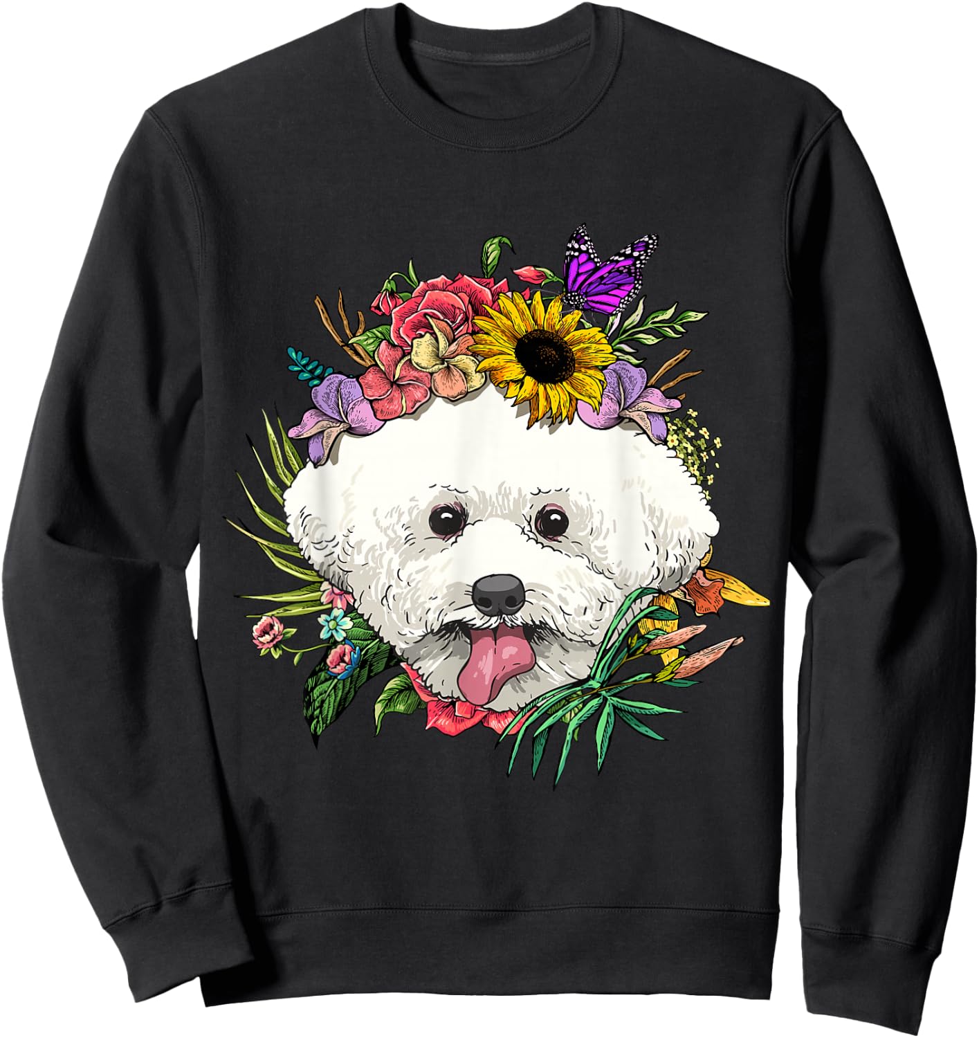 Floral Bichon Frise Dog Spring Nature Dog Lovers Sweatshirt - Sweatshirt | Black