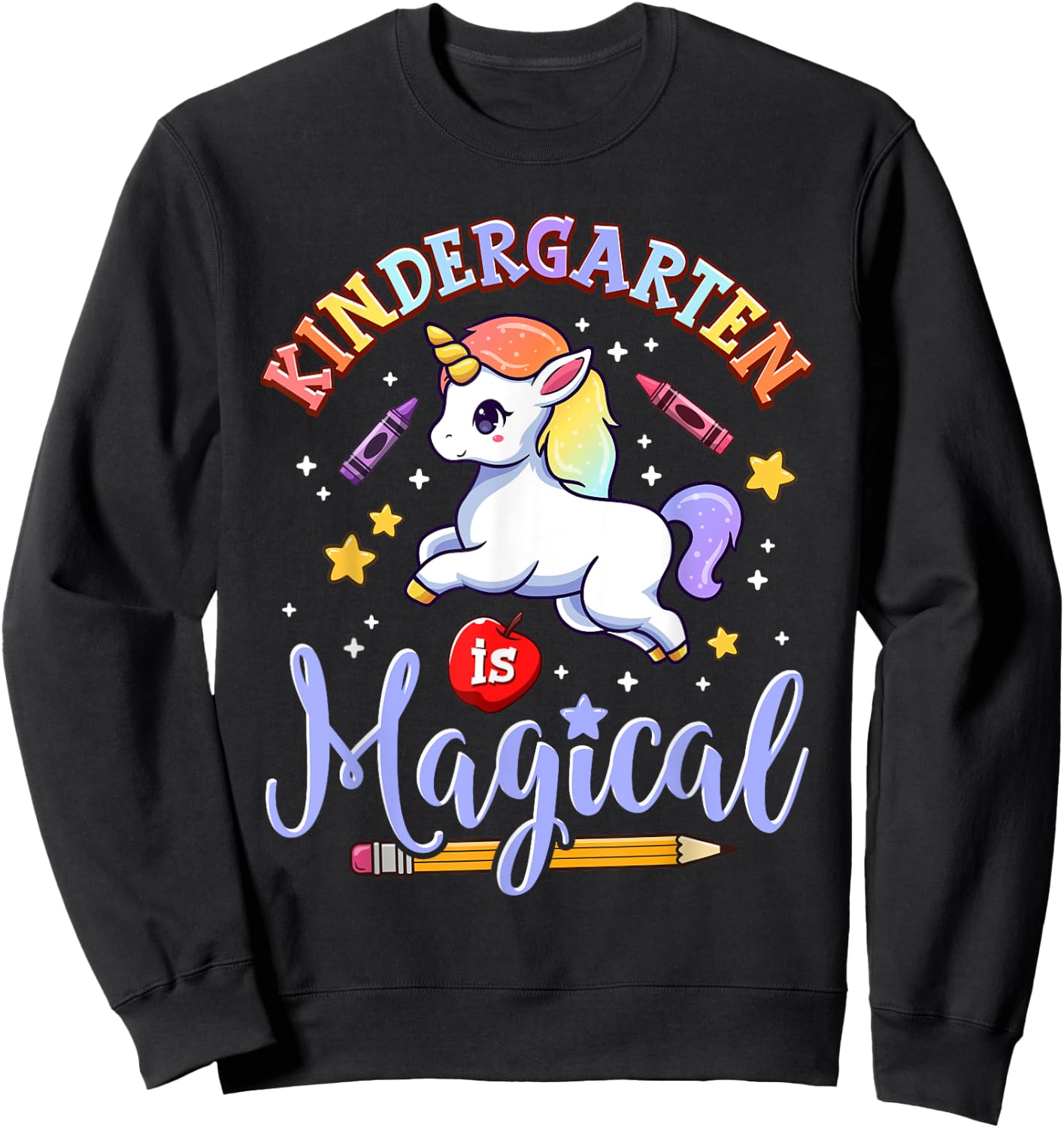 Cute Unicorn Kindergarten Is Magical Teacher Women Girl Sweatshirt - Sweatshirt | Black