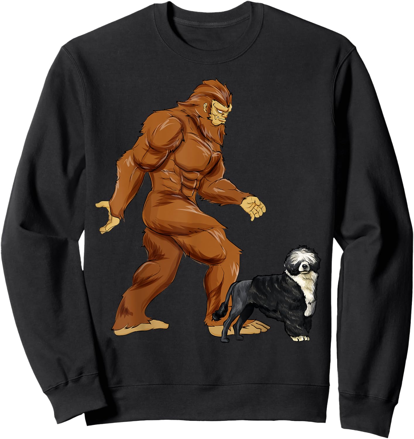 Funny Bigfoot Walking Portuguese Water Dog Sasquatch Dog Women Kids Sweatshirt - Sweatshirt | Black