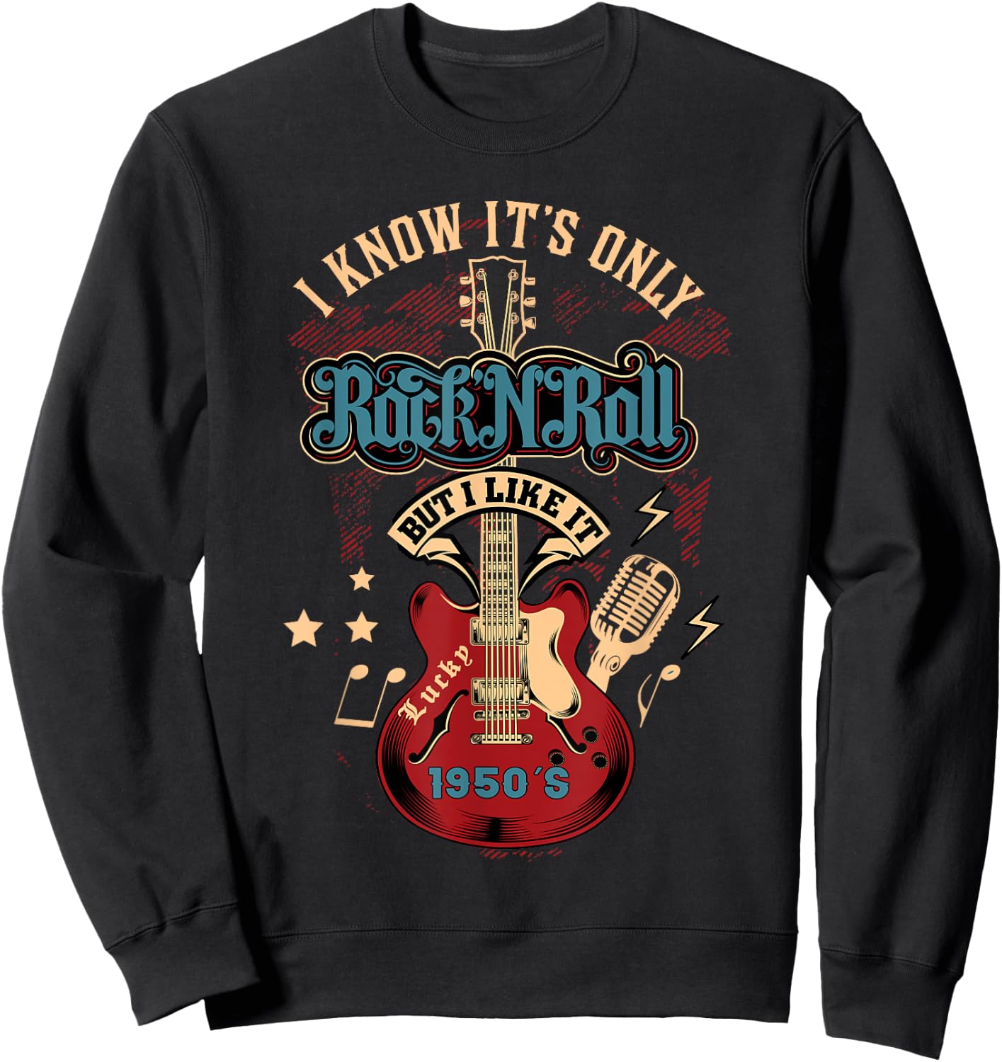 50s Rockabilly Clothing 1950s Sock Hop Rock N Roll Rocker Sweatshirt - Sweatshirt | Black