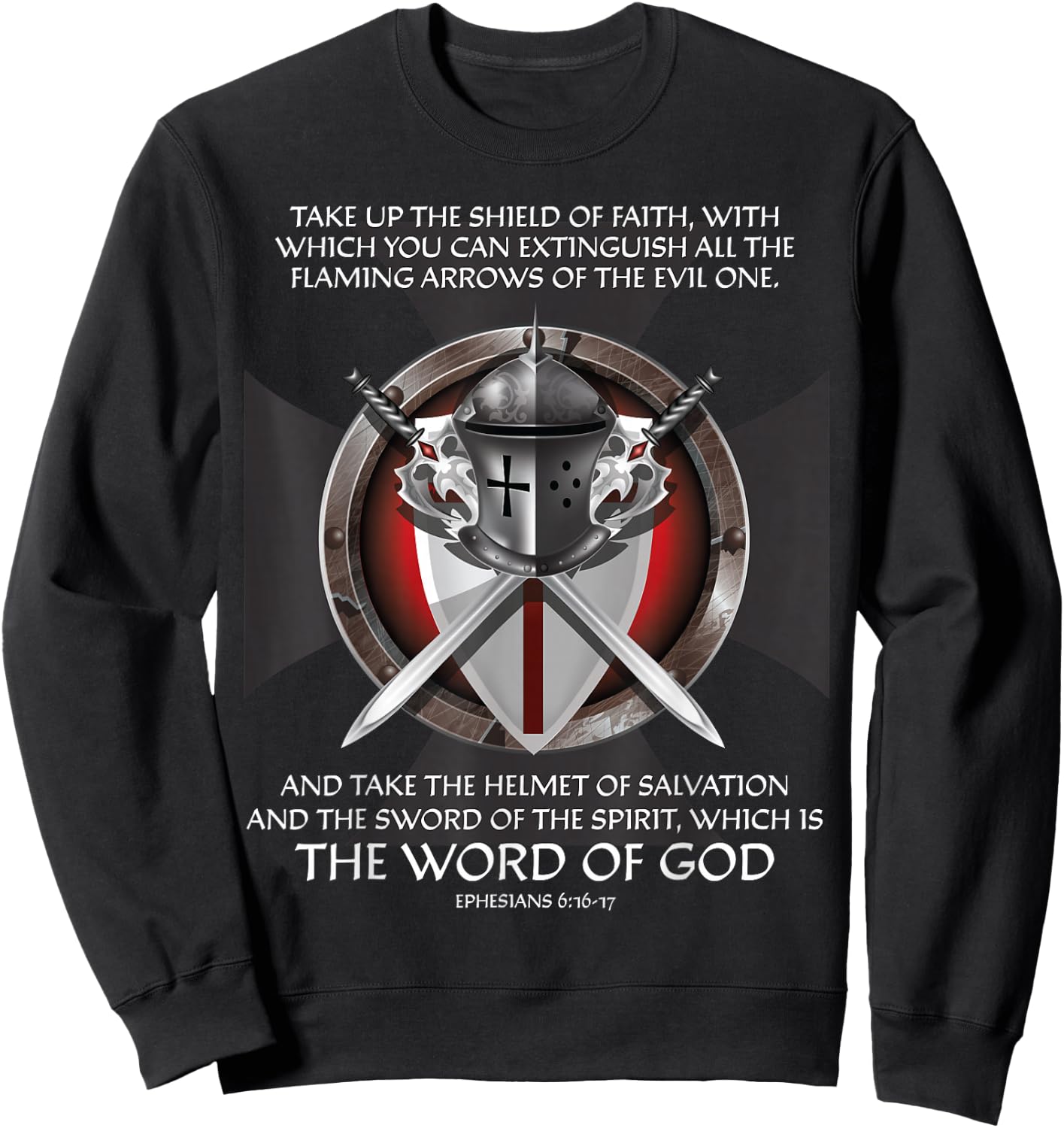 Armor of God Christian Bible Verse Religious Faith Graphic Sweatshirt - Sweatshirt | Black