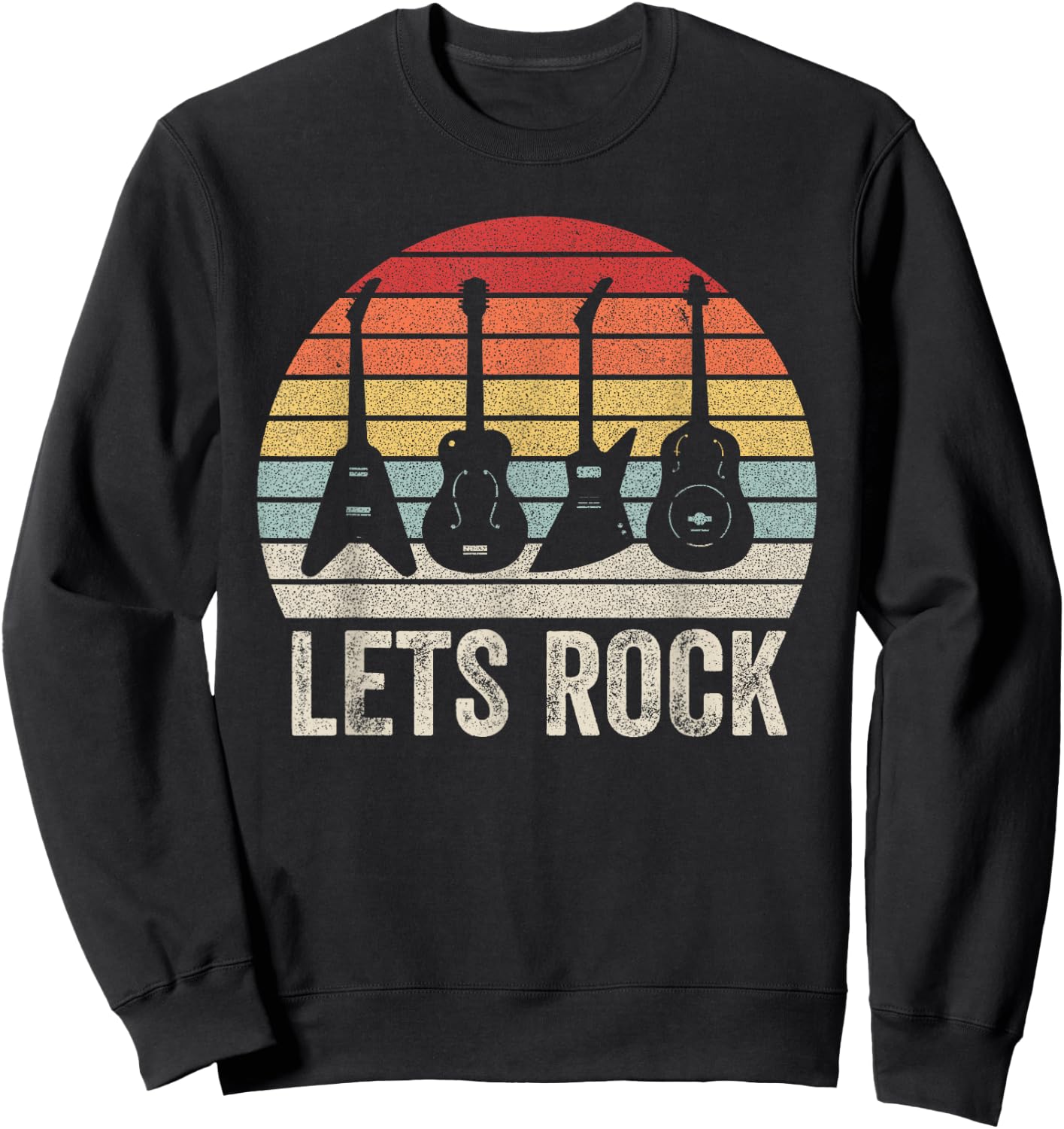 Vintage Retro Lets Rock Rock and Roll Guitar Music Sweatshirt - Sweatshirt | Black
