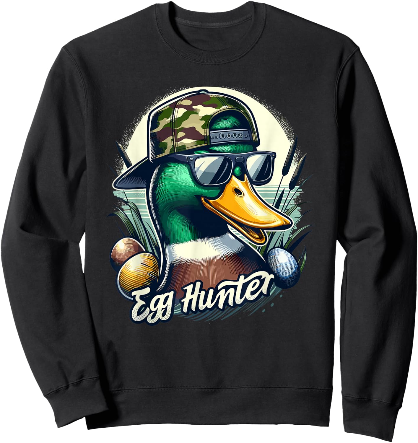 Easter Mallard Duck The Hunt Is On Easter Camo Duck Egg Hunt Sweatshirt - Sweatshirt | Black