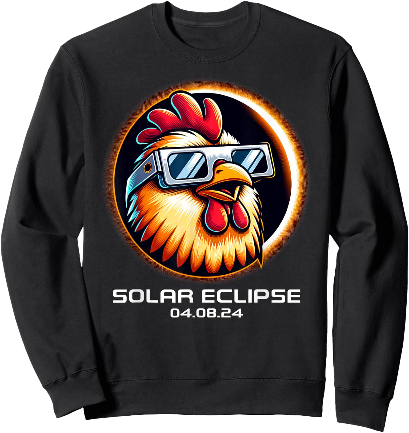 Total Solar Eclipse 2024 Chicken Totality Cute Matching Sweatshirt - Sweatshirt | Black