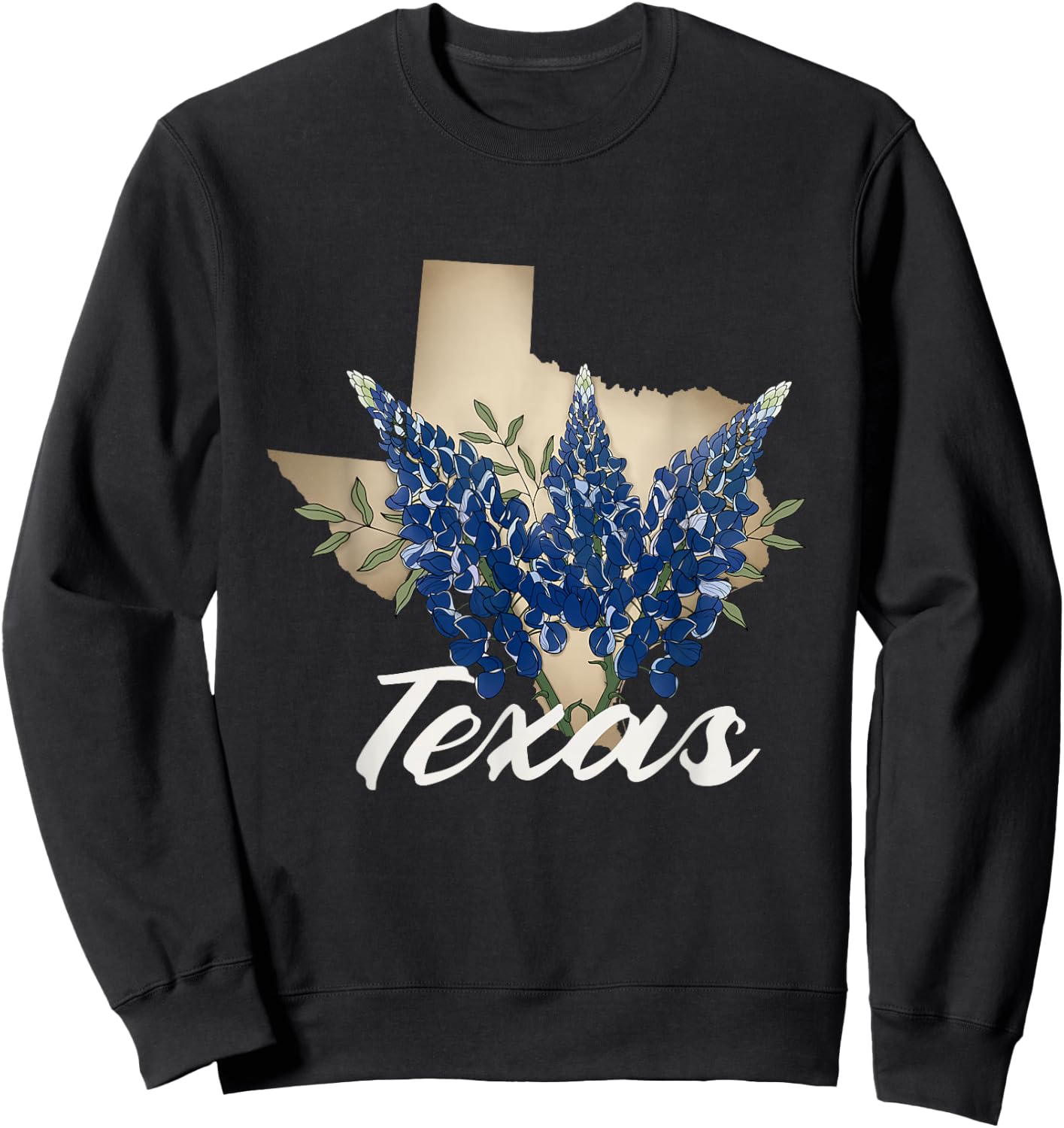 Texas Bluebonnet Pride with Spring Wildflowers Sweatshirt - Sweatshirt | Black