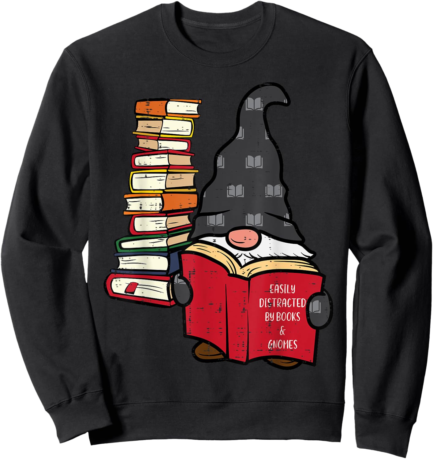 Gnome Read Reading Book Librarian Across America Women Kids Sweatshirt - Sweatshirt | Black