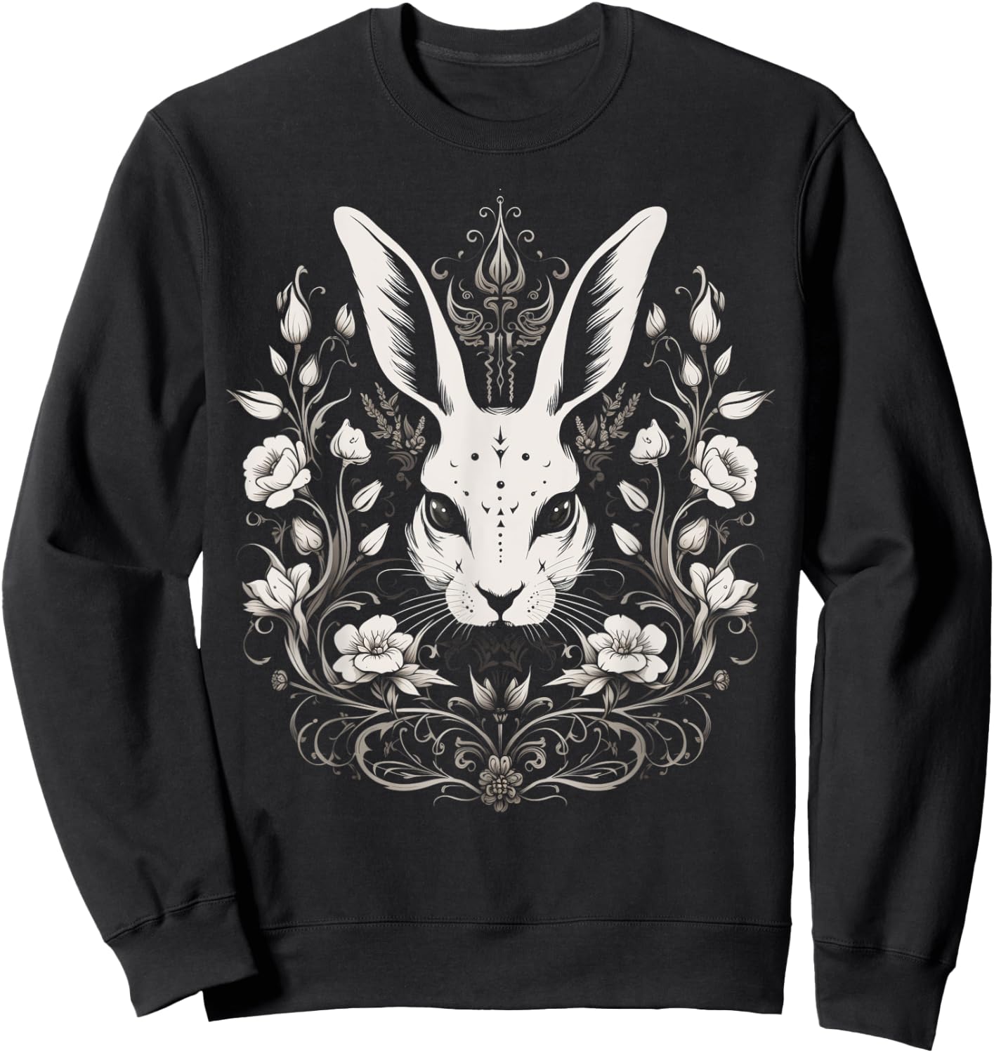Rabbit Bunny Flowers Witchy Occult Gothic Vintage Easter Sweatshirt - Sweatshirt | Black