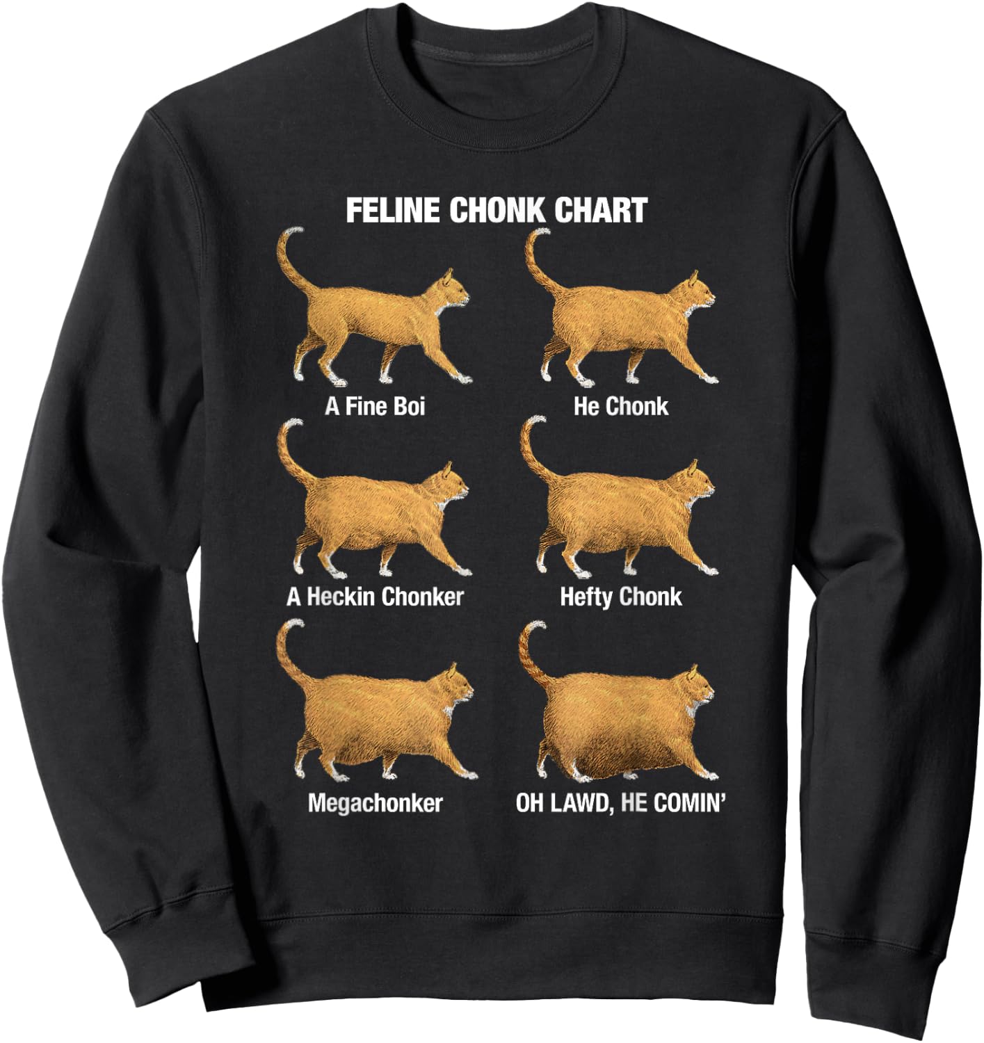 Feline Chonk Cat Chart, Funny Cat Meme, Oh Lawd He Comin Sweatshirt - Sweatshirt | Black
