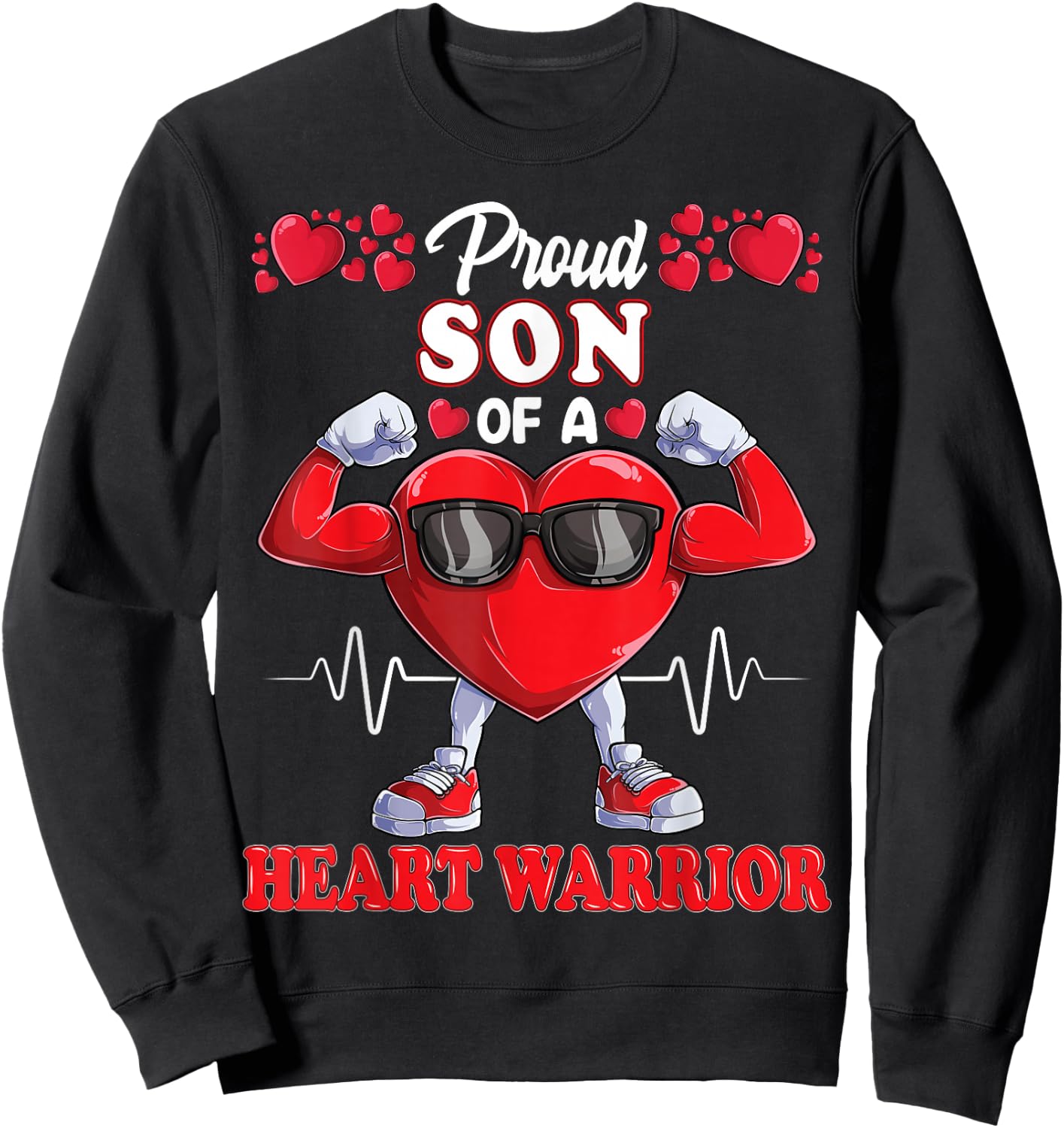 Proud Son of a Heart Warrior CHD Awareness Sweatshirt - Sweatshirt | Black