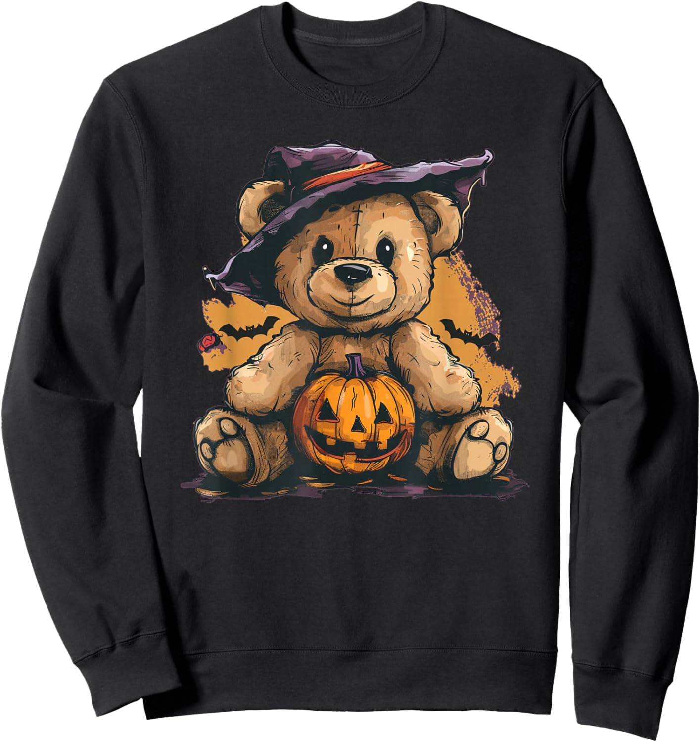 Cool Pumpkin and Teddy Bear for Halloween Sweatshirt - Sweatshirt | Black
