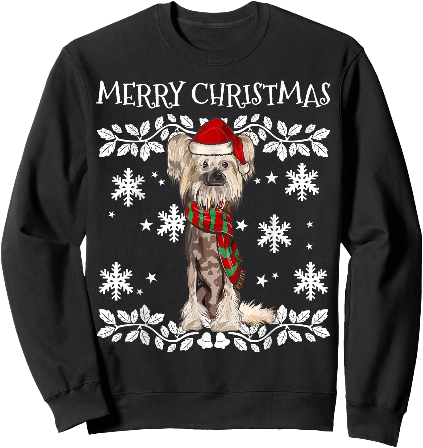 Merry Christmas Ornament Chinese Crested Xmas Santa Sweatshirt - Sweatshirt | Black
