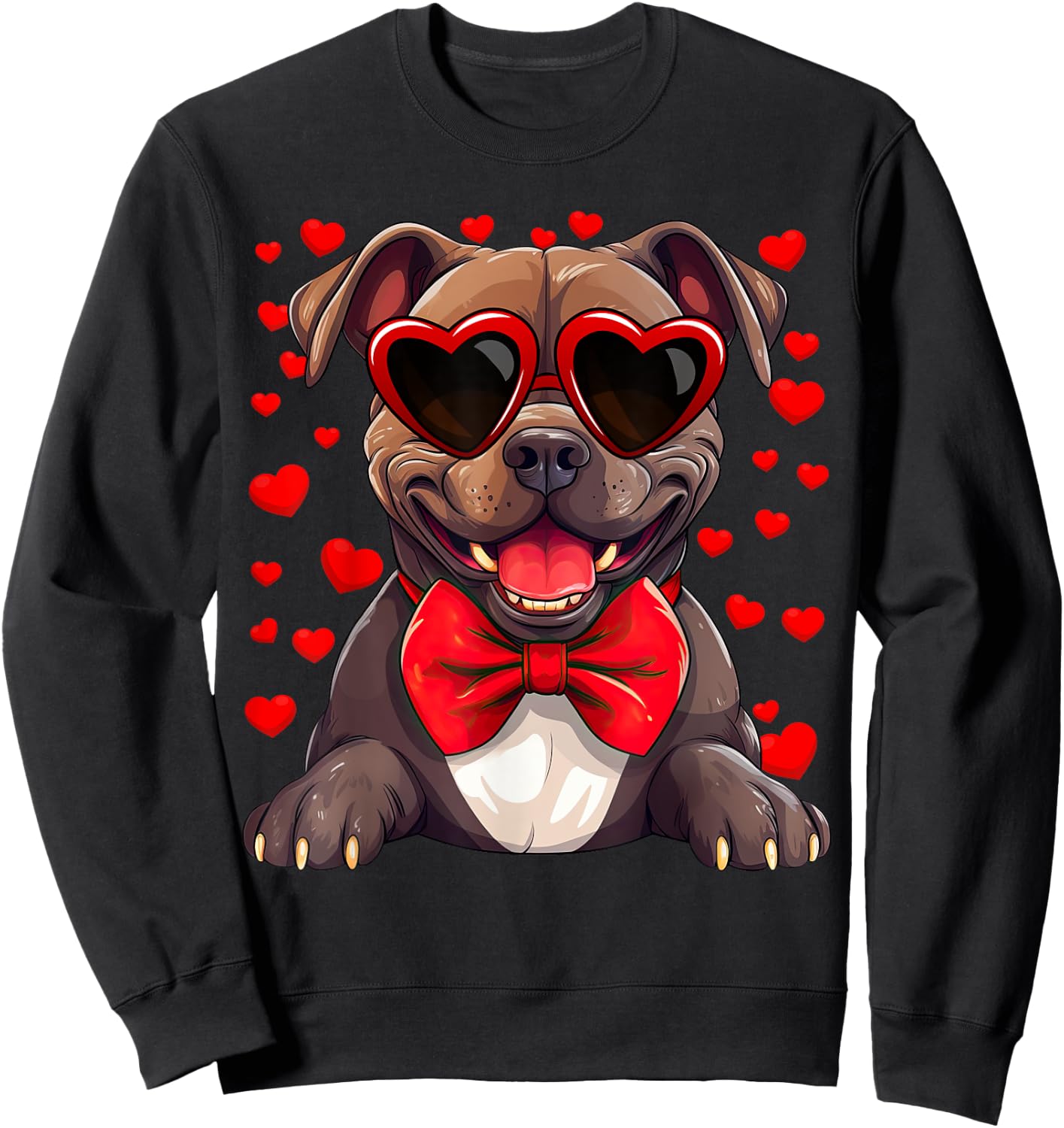 American Bully Heart Sunglasses Bow Tie Valentine's Day Sweatshirt - Sweatshirt | Black