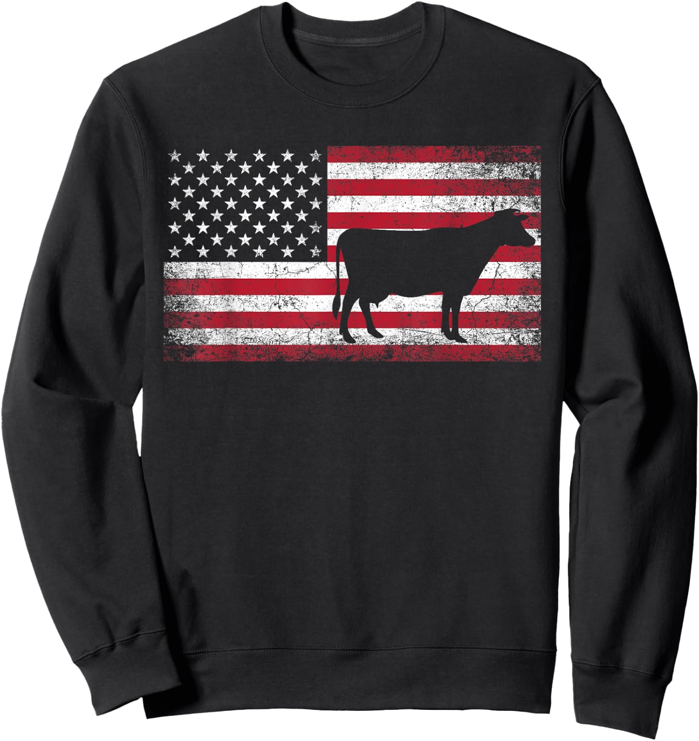 Cow Farm Farmer 4th of July American Flag Patriotic USA Sweatshirt - Sweatshirt | Black