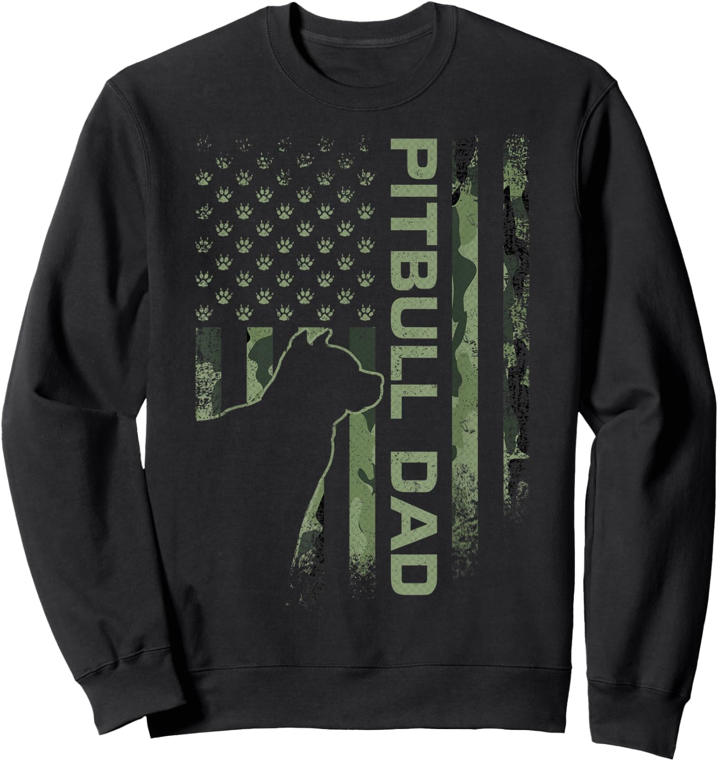 American Camo Flag Proud Pitbull Dog Dad Pittie Silhouette Sweatshirt - Sweatshirt | Black
