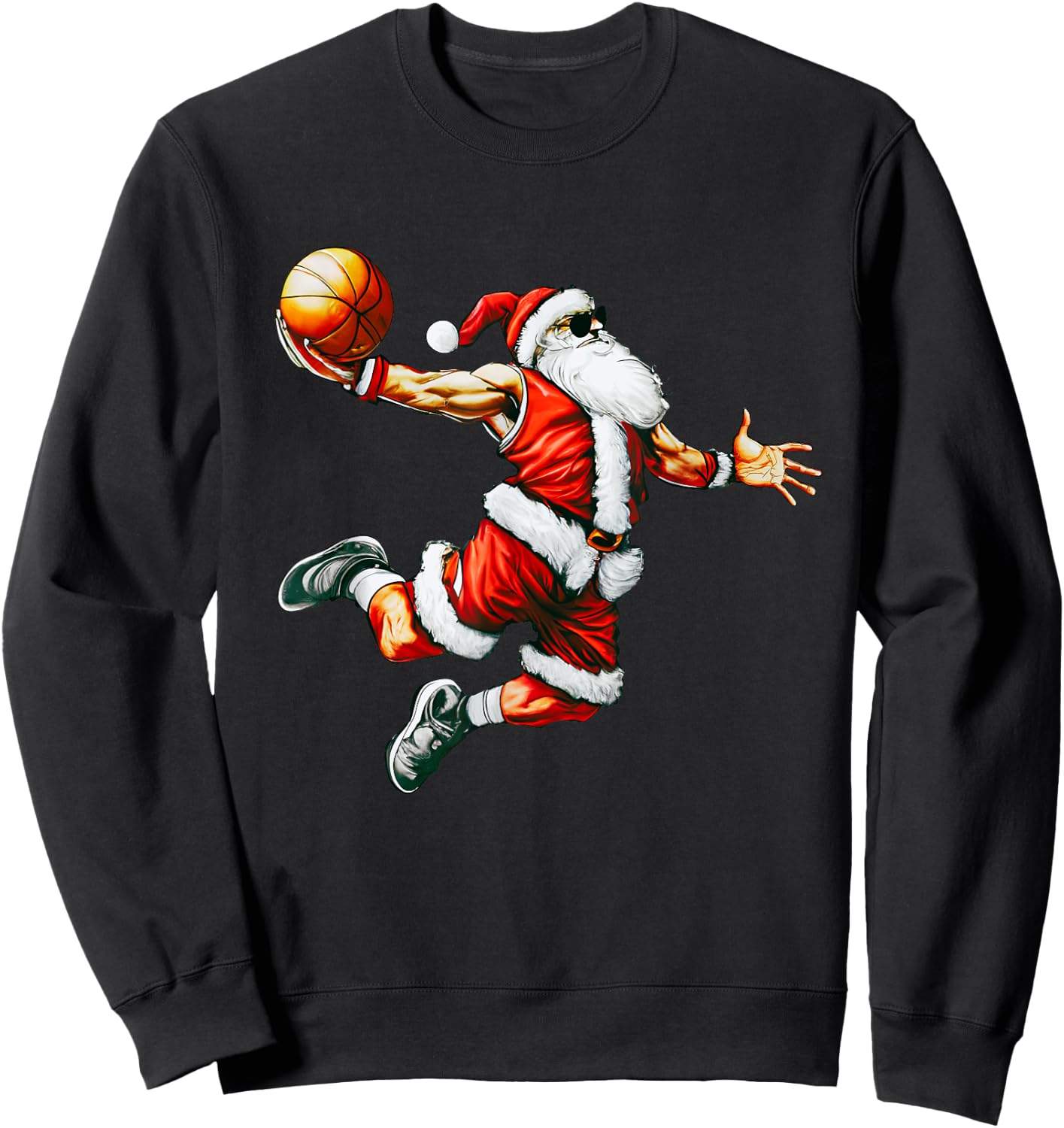 Santa Claus Slam Dunk Basketball Hoop Christmas Pajama Bball Sweatshirt - Sweatshirt | Black