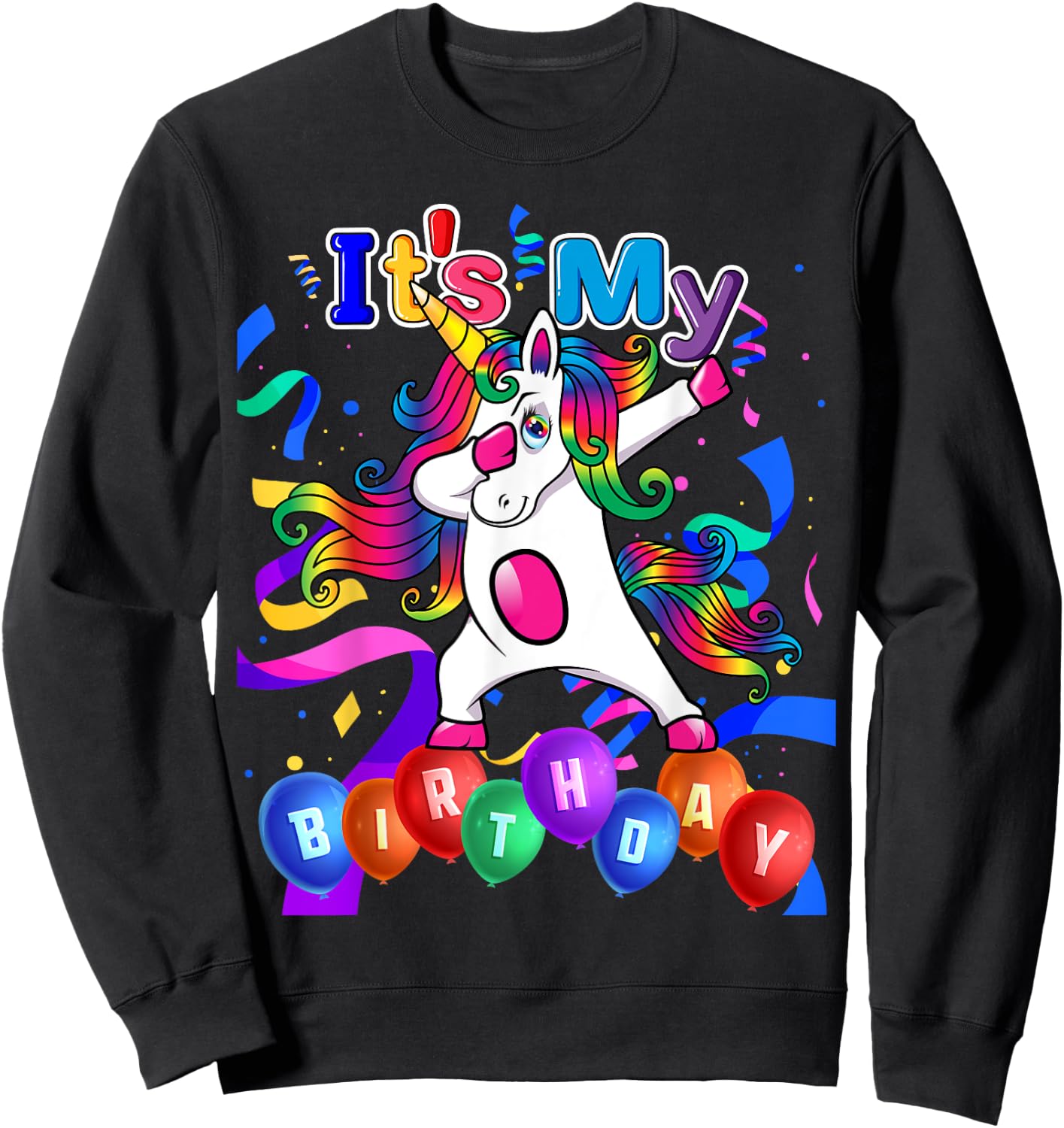 Kids Adult Its My Birthday Girl Dabbing Unicorn Party Outfit Sweatshirt - Sweatshirt | Black