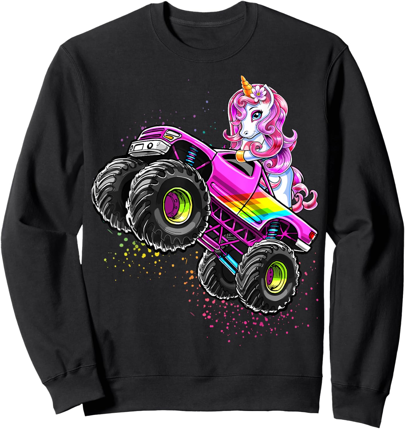 Monster Truck Unicorn Birthday Party Monster Truck Girl Gift Sweatshirt - Sweatshirt | Black