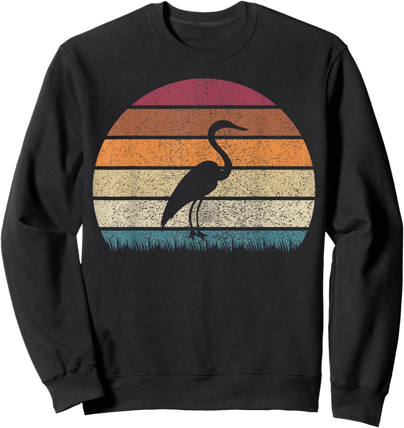 Vintage Retro Sunset Grey Heron Bird Lover Silhouette Sweatshirt - Sweatshirt | Black