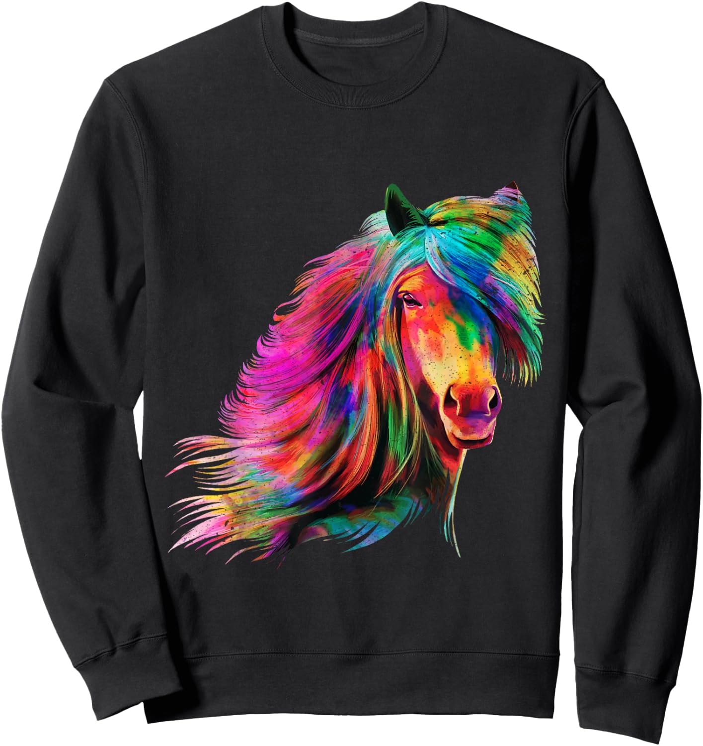 Horse Rainbow Watercolour Artistic Horse Design Sweatshirt - Sweatshirt | Black