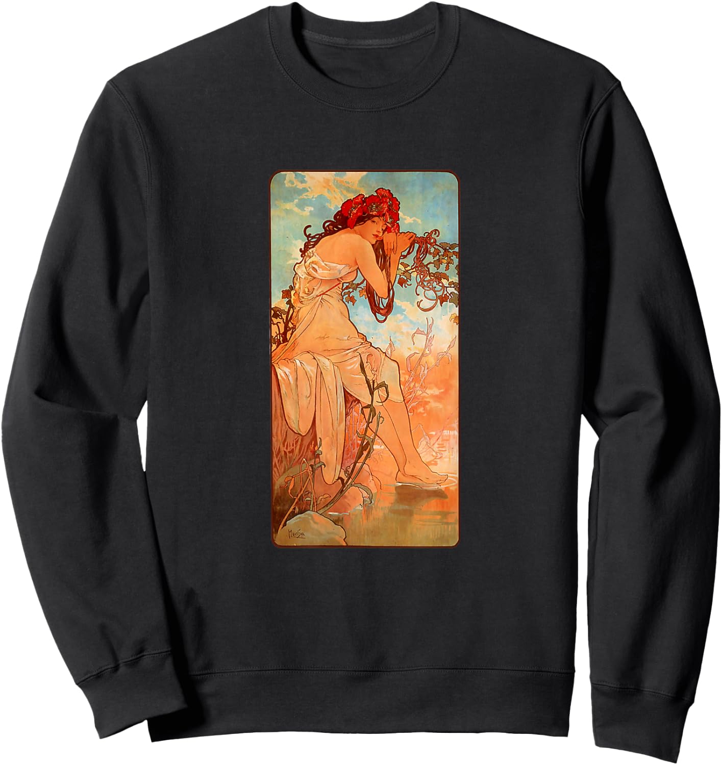 Art Nouveau Summer Maiden Mucha Beautiful Elegant Art Deco Sweatshirt - Sweatshirt | Black