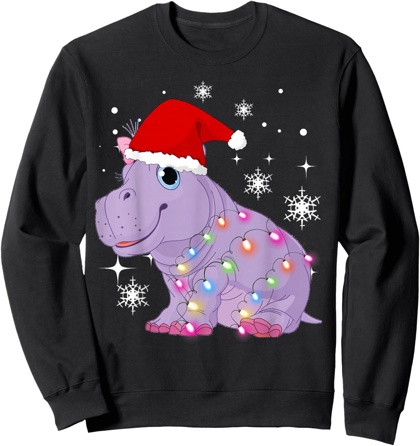 Christmas Lights Baby hippo Cute Sweatshirt - Sweatshirt | Black