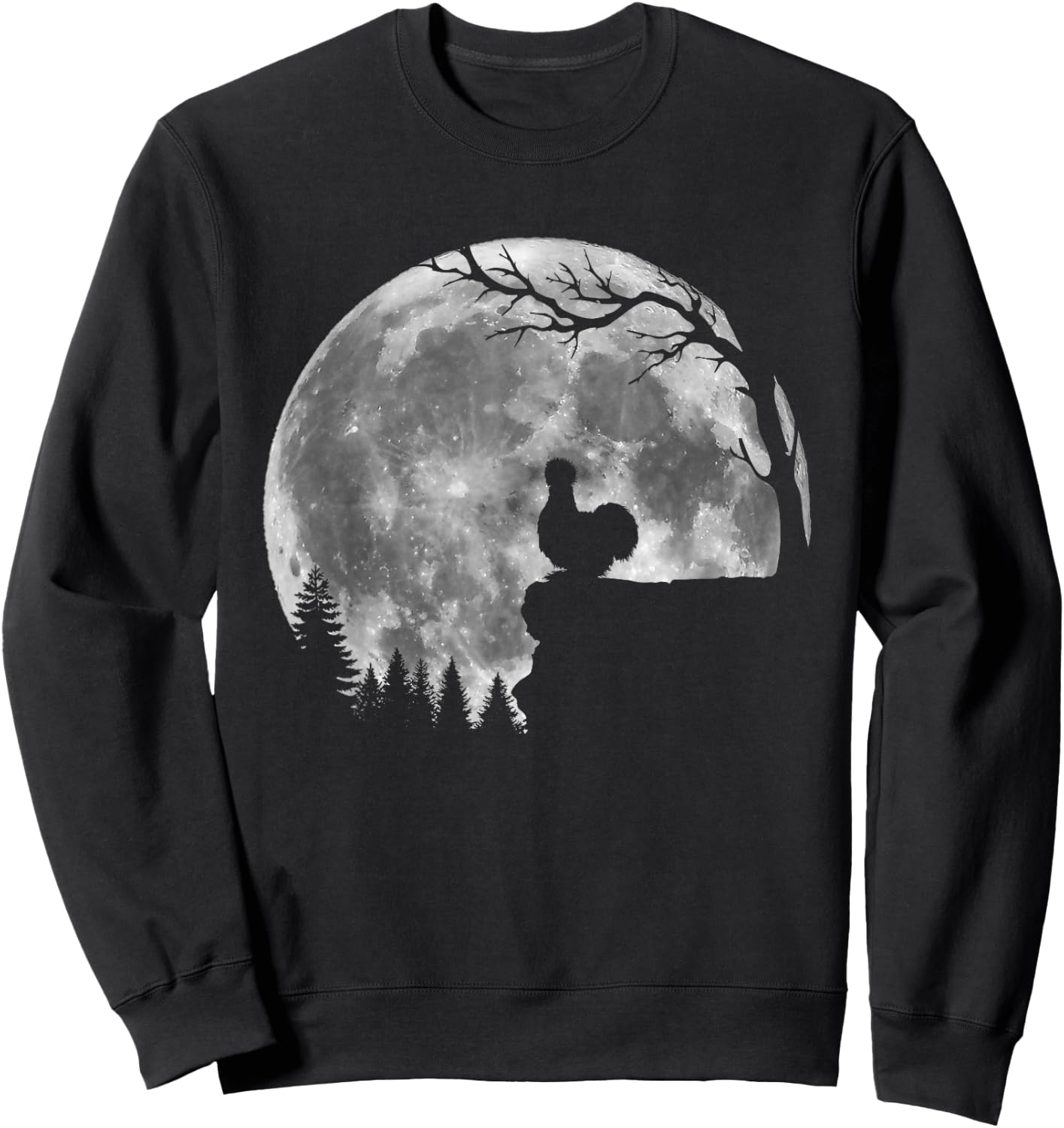Silkie Chicken Moon Silhouette Funny Lazy Halloween Costume Sweatshirt - Sweatshirt | Black