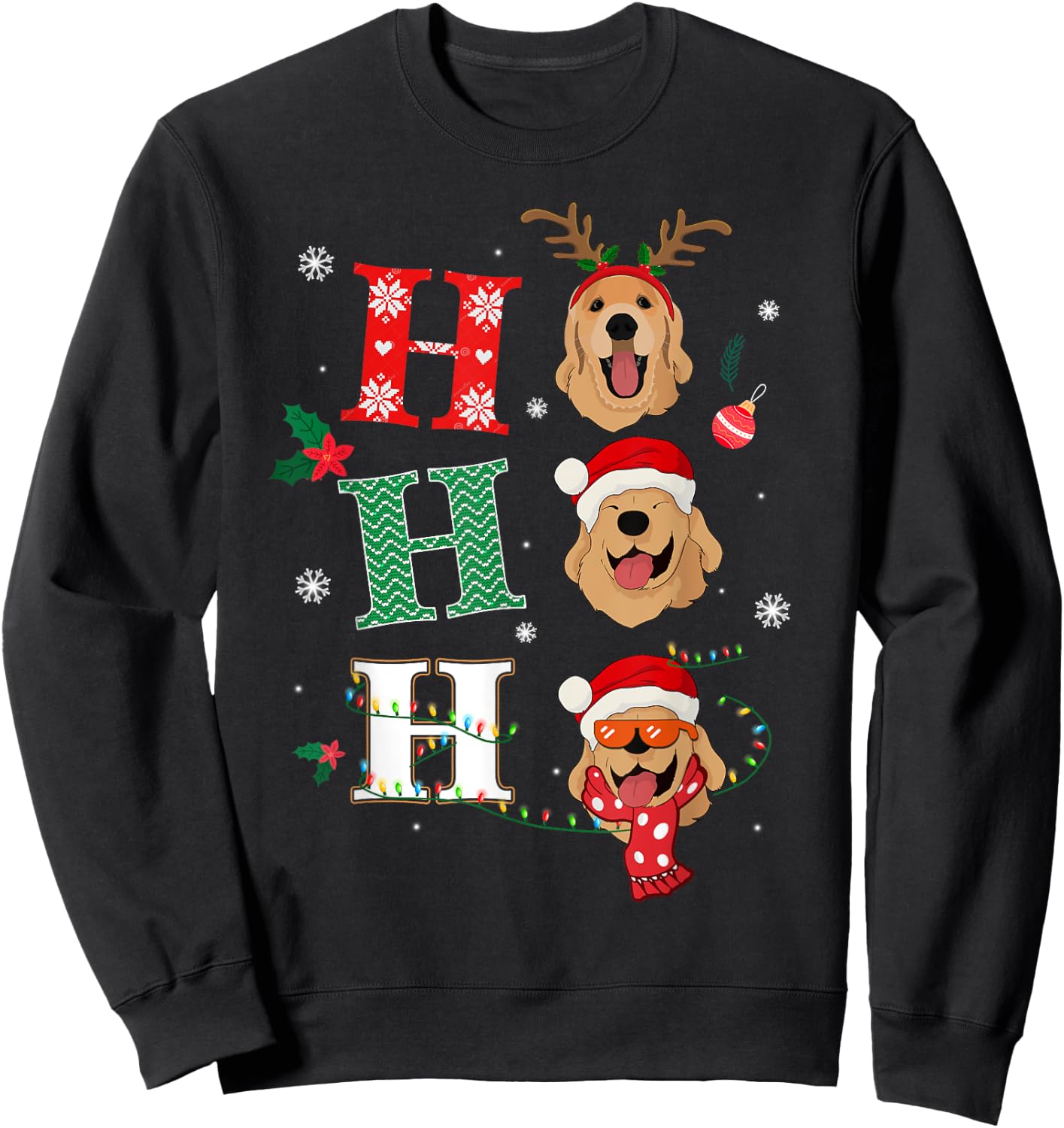 Ho Ho Ho Retrievers Golden Xmas Outfit Christmas Costume Sweatshirt - Sweatshirt | Black