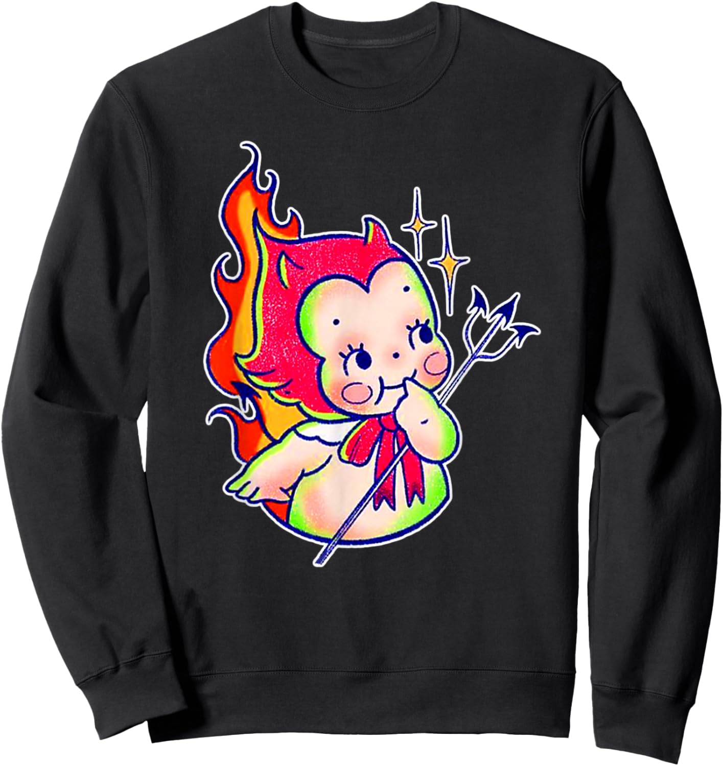 Devil Kewpie Baby Demon Pitchfork Traditional Tattoo Flash Sweatshirt - Sweatshirt | Black