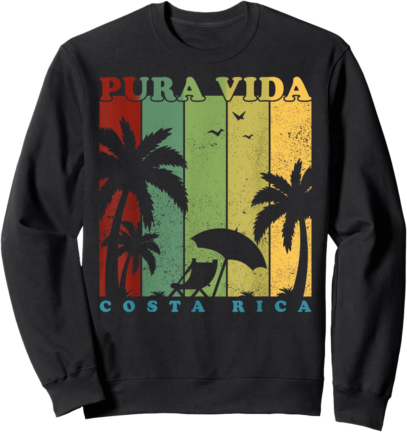 Vintage Retro Summer Vacation Costa Rica Pura Vida Beach Men Women Girls Kids Sweatshirt - Sweatshirt | Black