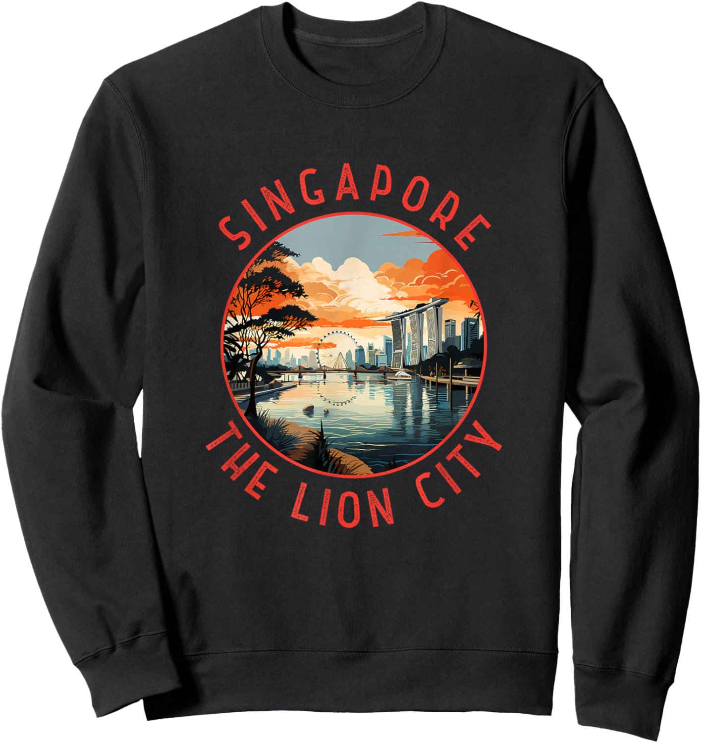 Singapore Retro Distressed Circle Retro Sweatshirt - Sweatshirt | Black