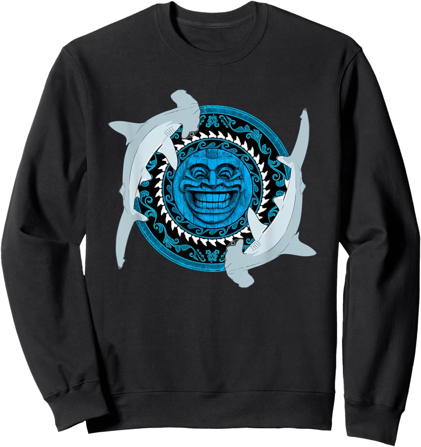 Hammerhead shark Tiki Totem Sweatshirt - Sweatshirt | Black