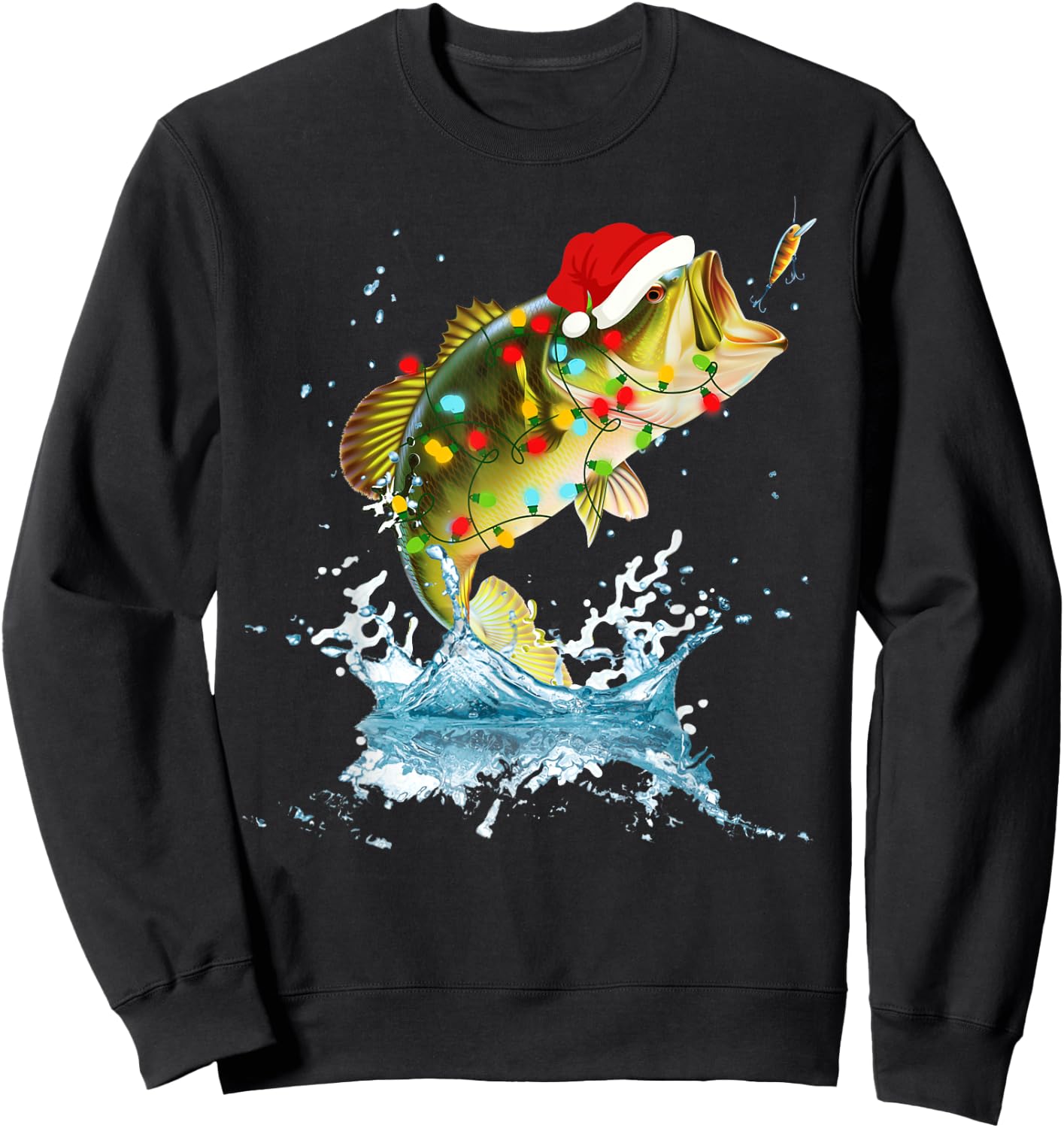 Funny Bass Fishing Santa Hat Christmas Pajama Fishermen Fish Sweatshirt - Sweatshirt | Black