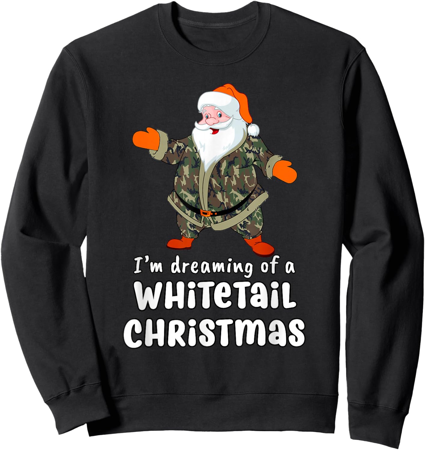 Deer Hunting Whitetail Christmas Camo Santa Sweatshirt - Sweatshirt | Black