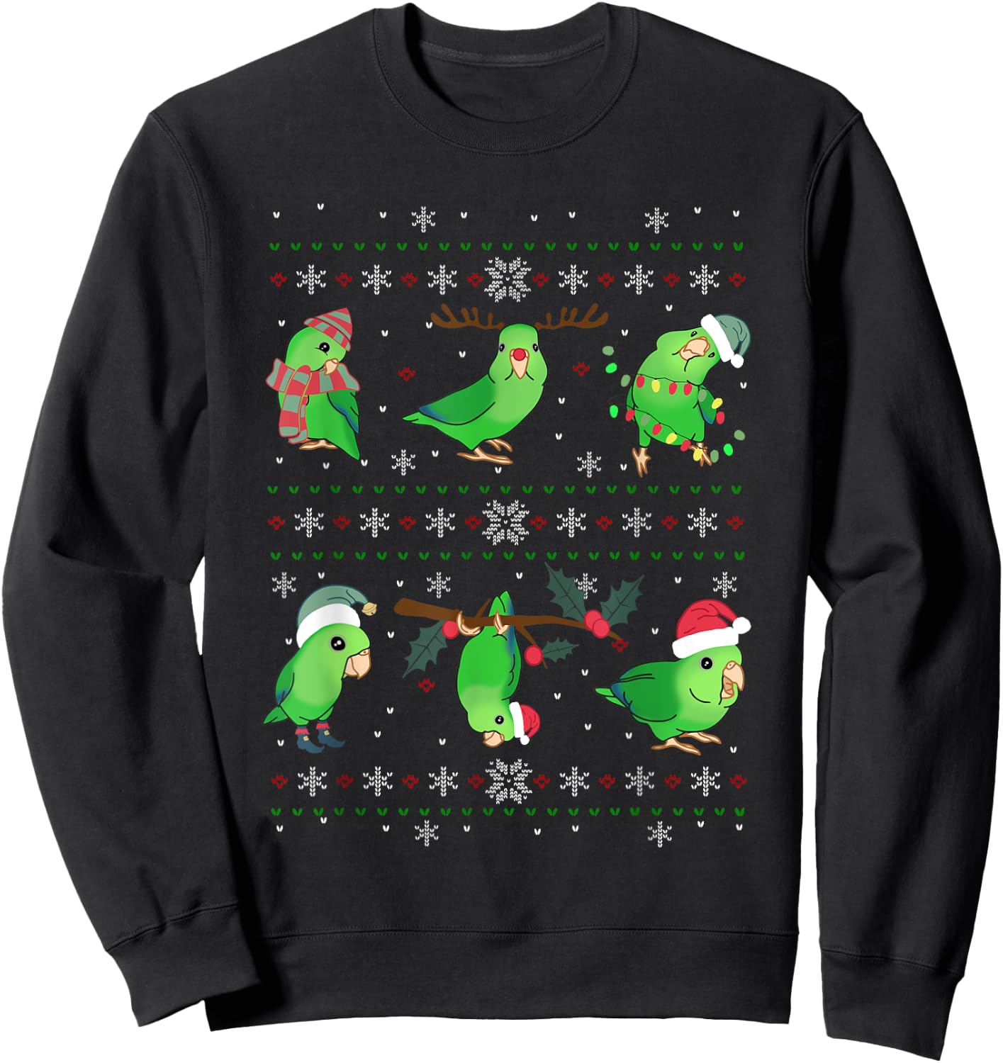 Ugly Christmas Green Parrotlet Birb memes Parrot owner Sweatshirt - Sweatshirt | Black