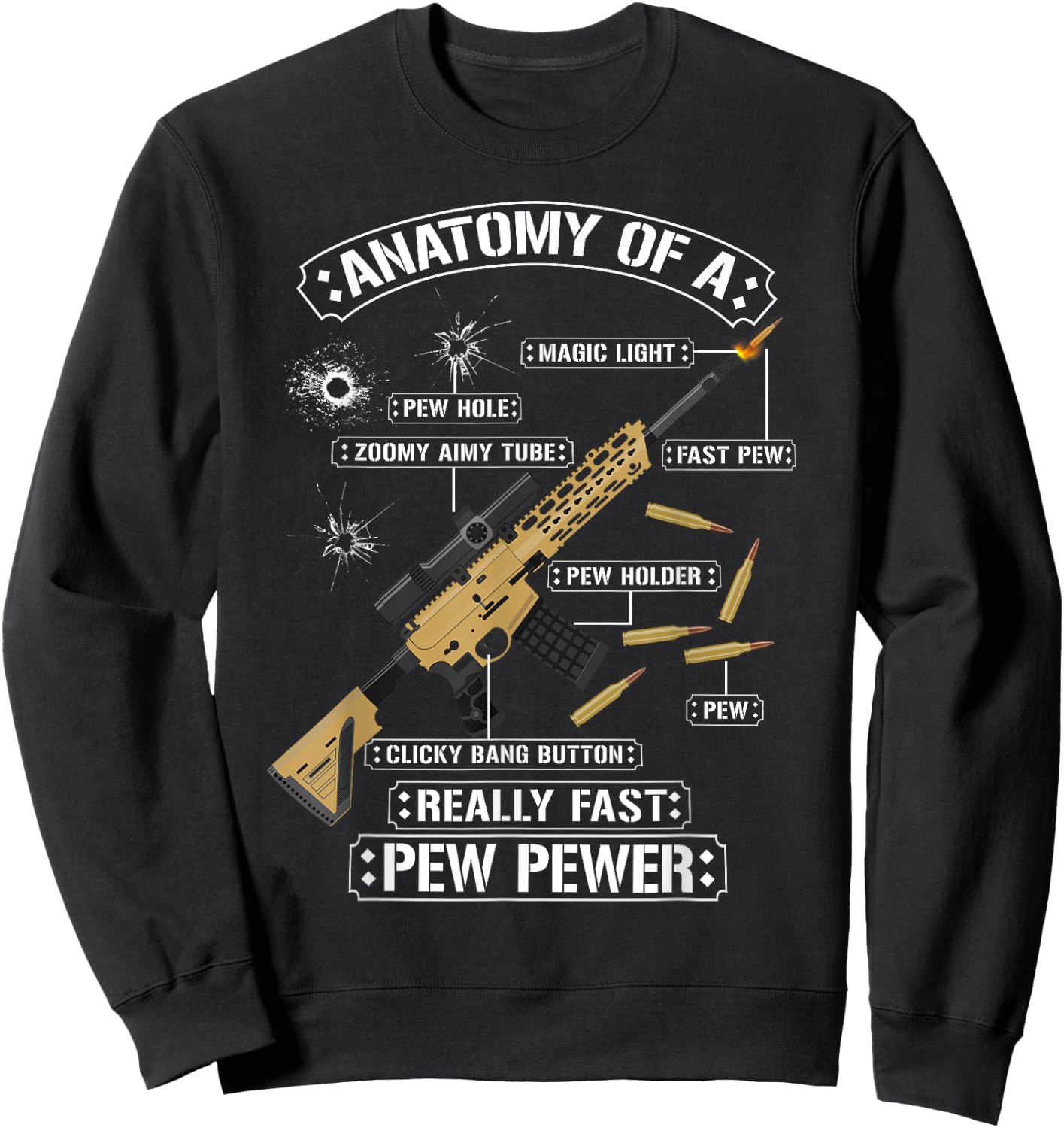 Sarcastic Funny Anatomy Of A Rifle Gun Graphic - Gun Lovers Sweatshirt - Sweatshirt | Black